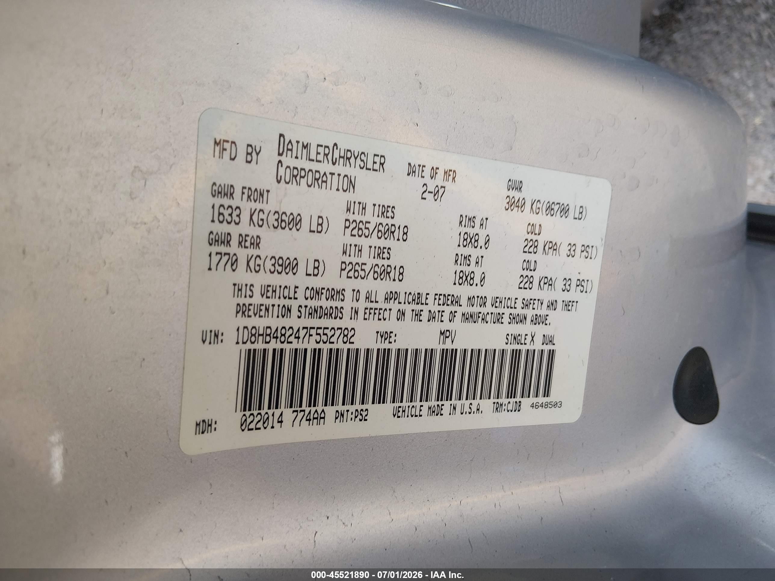 2007 Dodge Durango Slt Silver vin: 1D8HB48247F552782