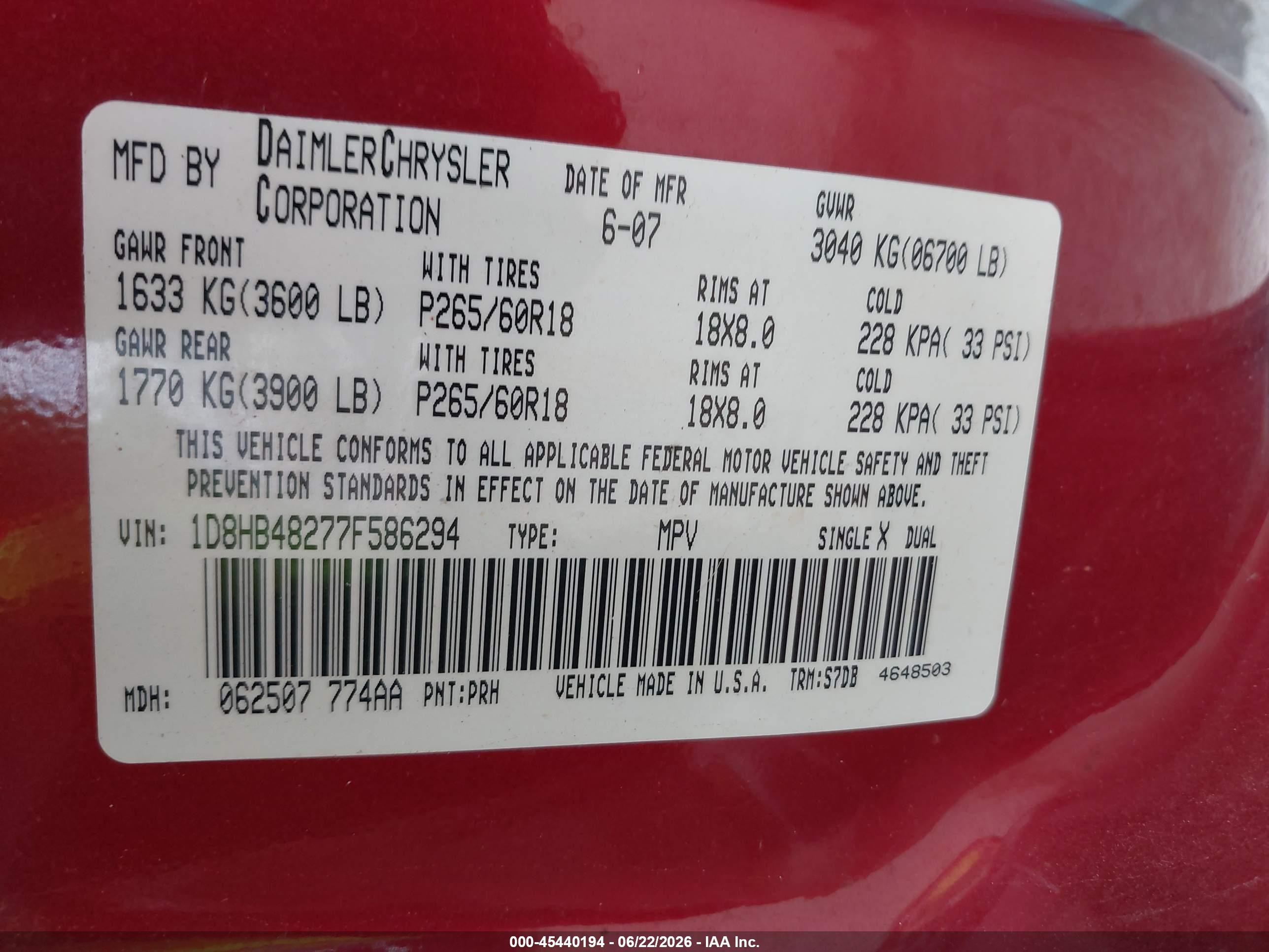 2007 Dodge Durango Slt Красный vin: 1D8HB48277F586294