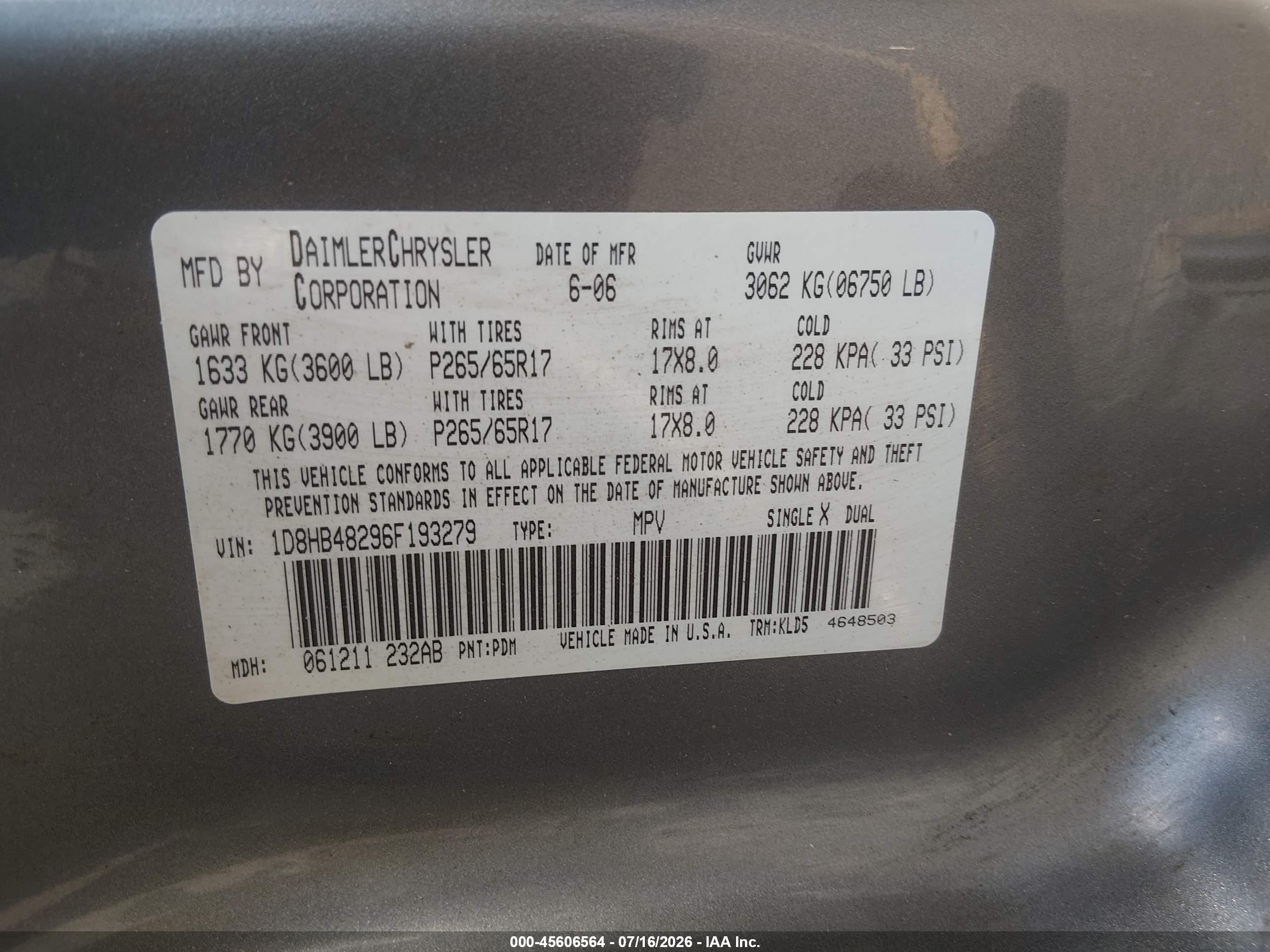 2006 Dodge Durango Slt Gray vin: 1D8HB48296F193279