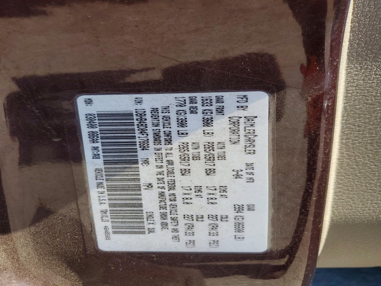 2004 Dodge Durango Slt Burgundy vin: 1D8HB48D04F178684