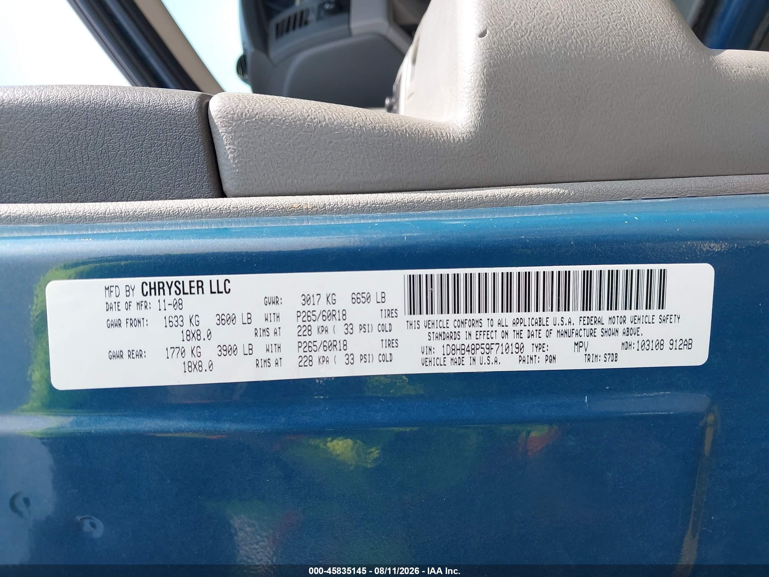 2009 Dodge Durango Slt Blue vin: 1D8HB48P59F710190