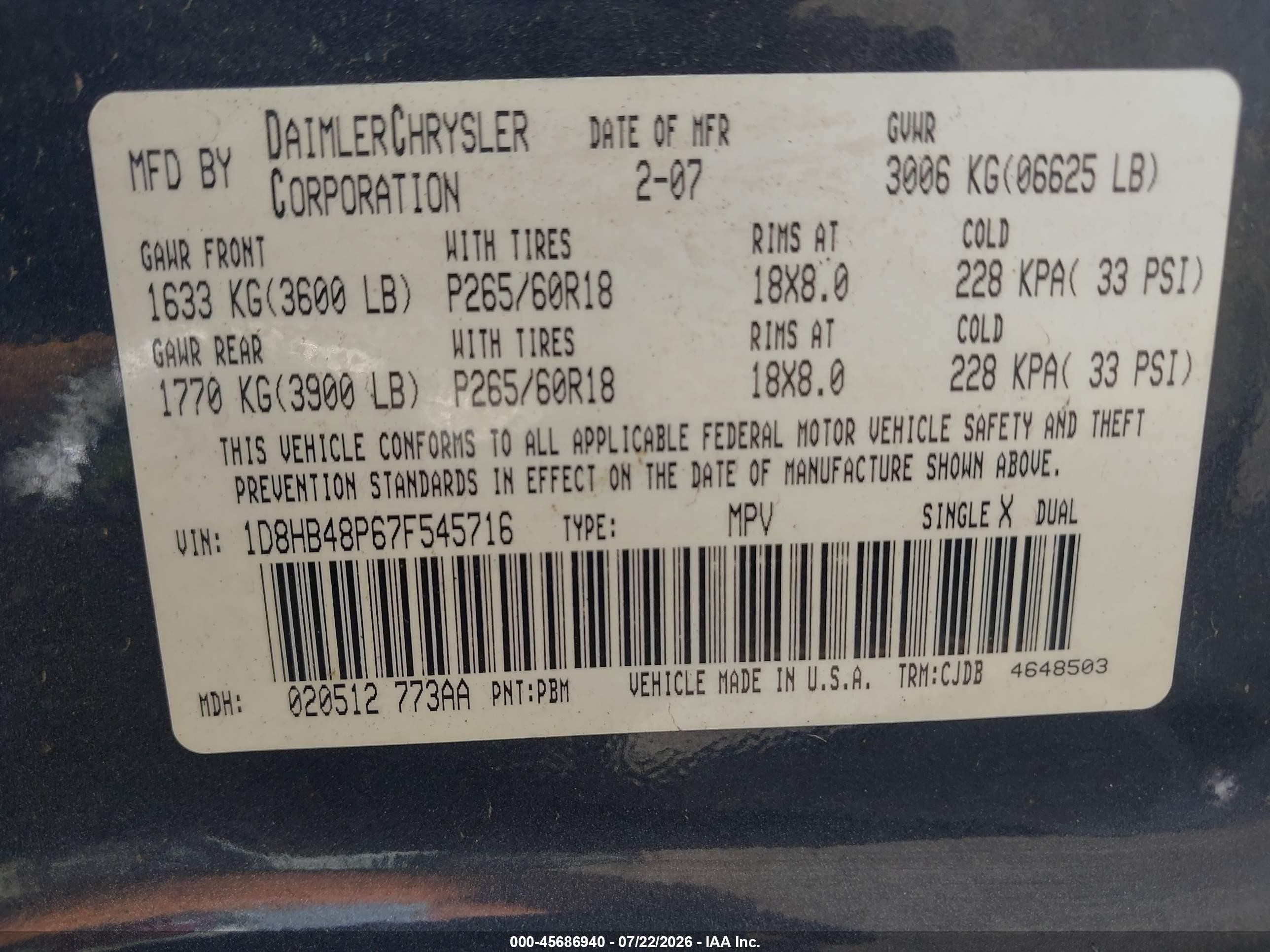 2007 Dodge Durango Slt Gray vin: 1D8HB48P67F545716
