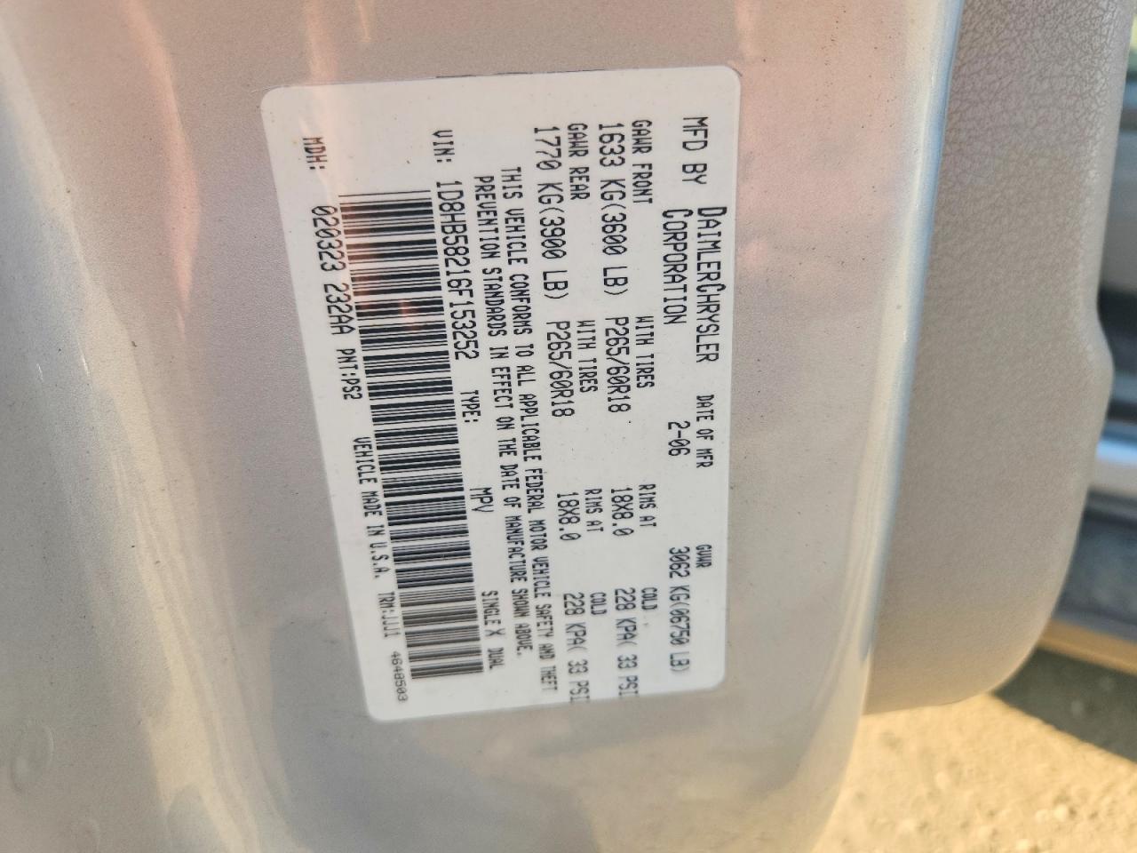 2006 Dodge Durango Limited Silver vin: 1D8HB58216F153252