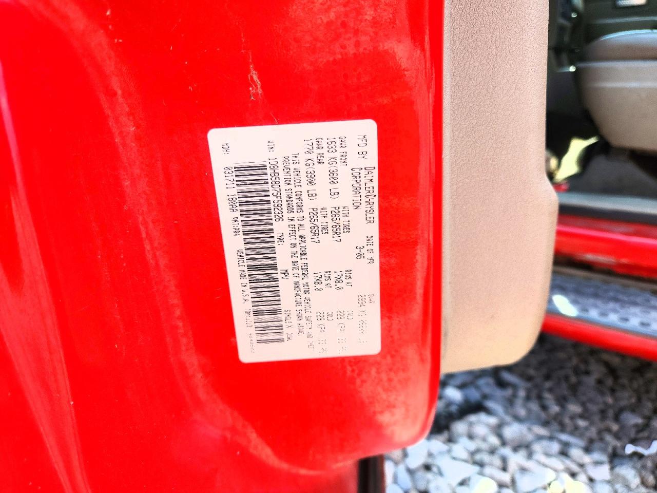 2005 Dodge Durango Limited Red vin: 1D8HB58D75F592326