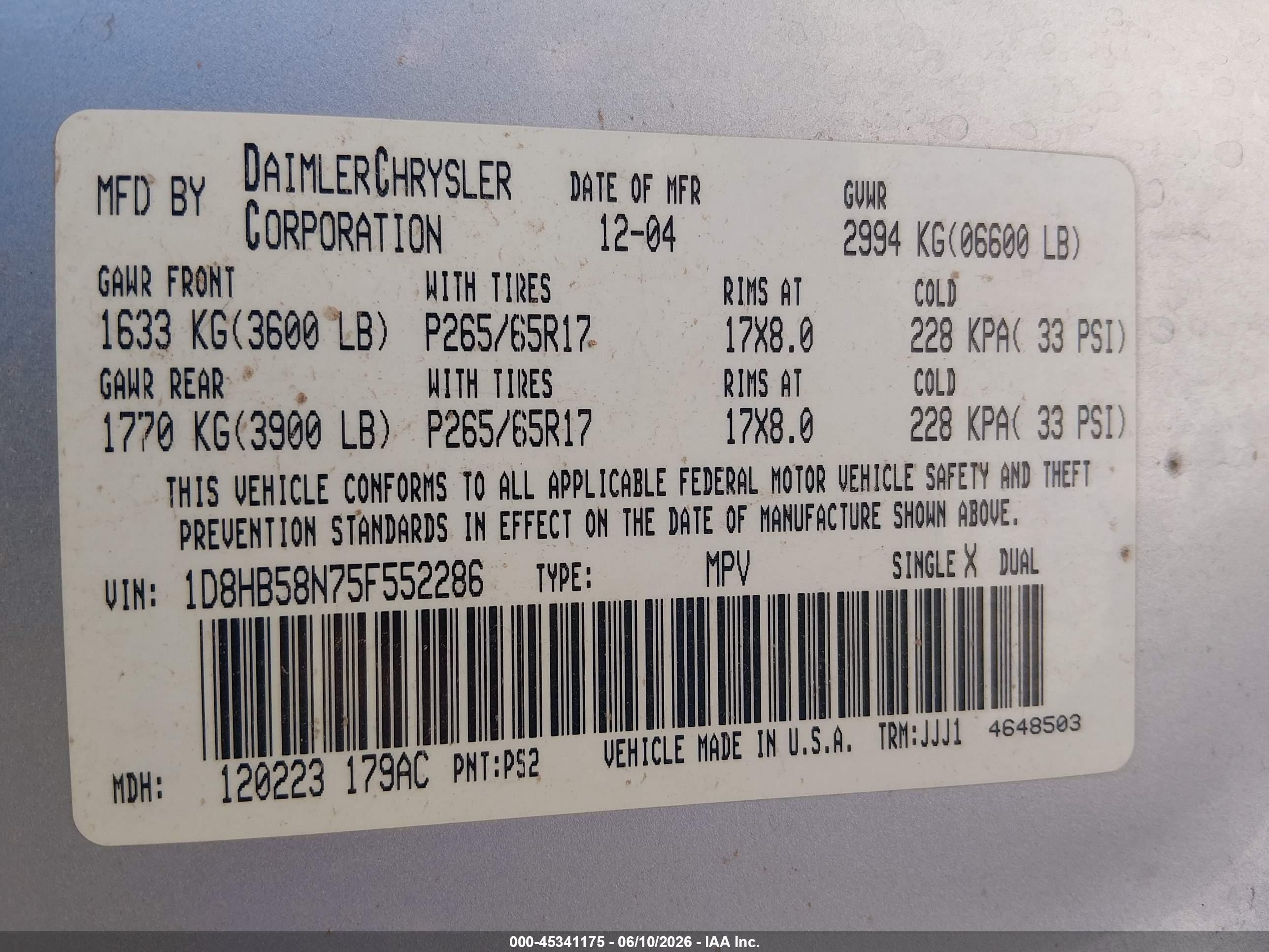 2005 Dodge Durango Limited Silver vin: 1D8HB58N75F552286