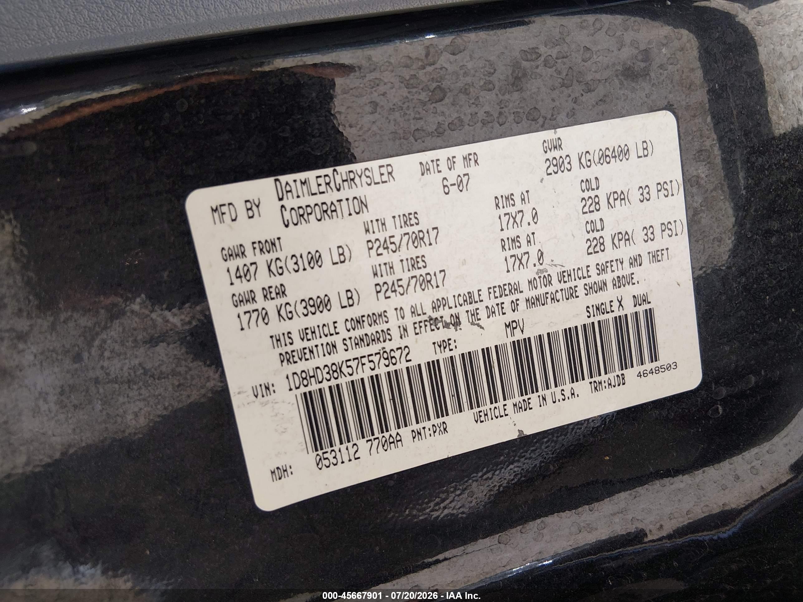 2007 Dodge Durango Sxt Black vin: 1D8HD38K57F579672