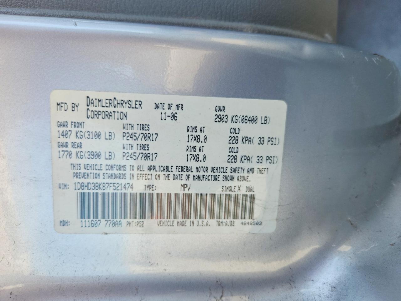 2007 Dodge Durango Sxt Silver vin: 1D8HD38K87F521474