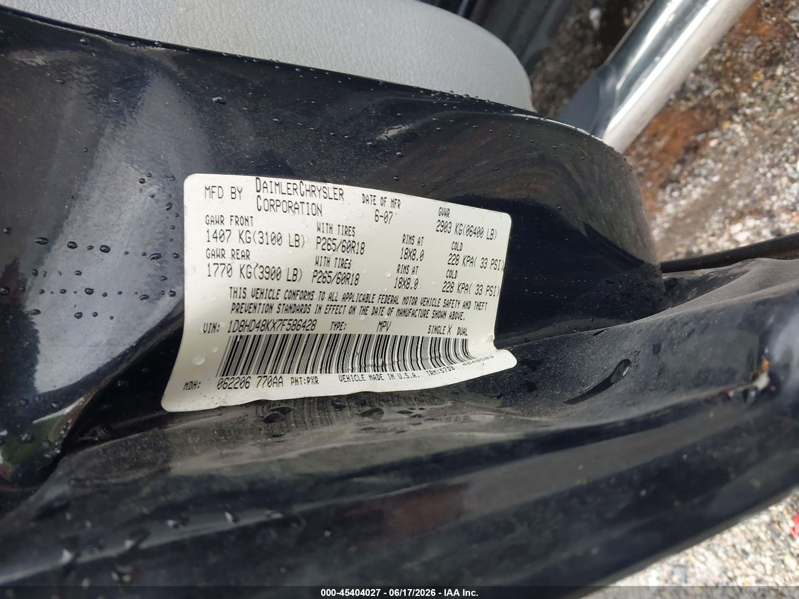 2007 Dodge Durango Slt Black vin: 1D8HD48KX7F586428