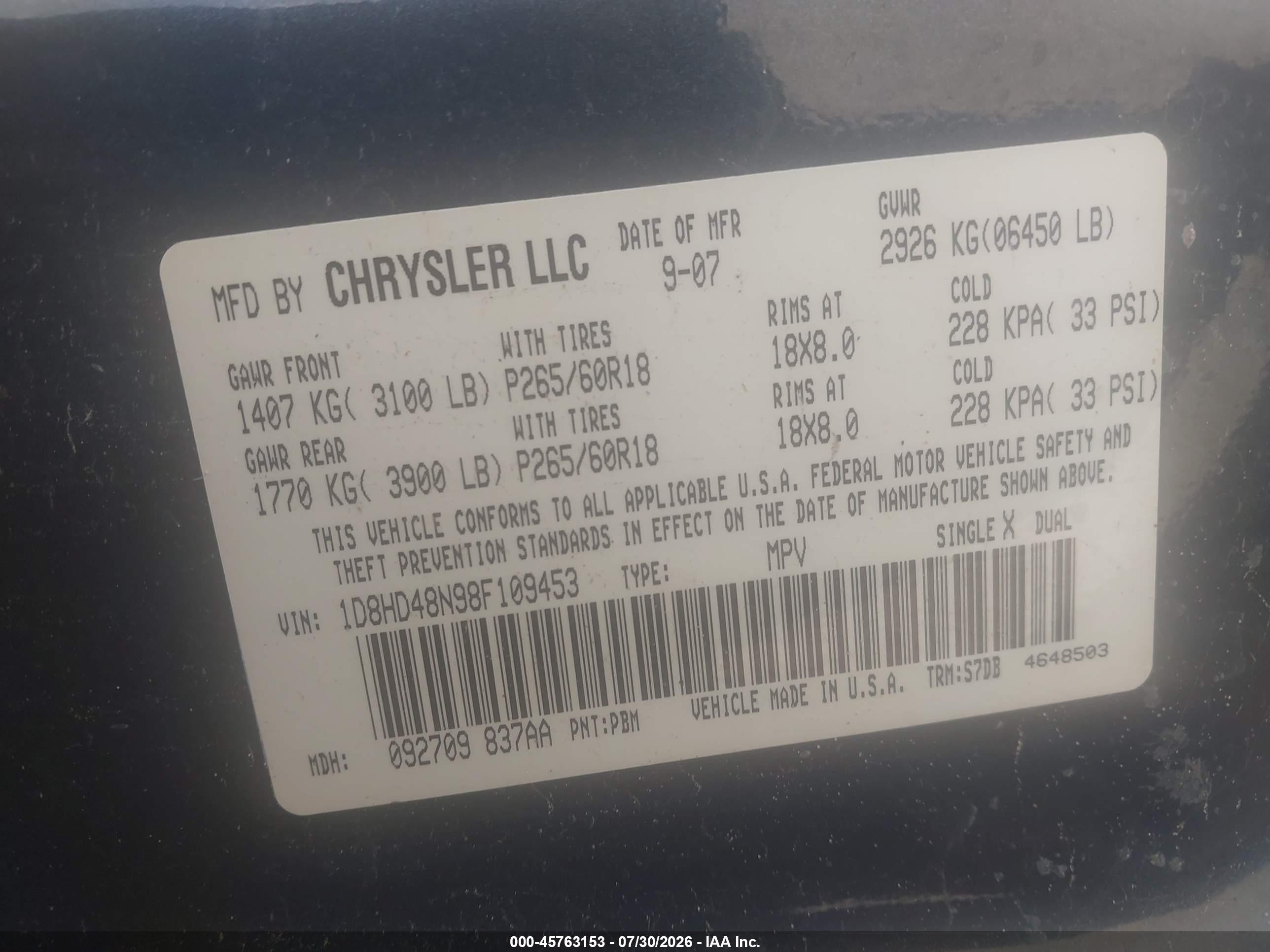 2008 Dodge Durango Slt Navy vin: 1D8HD48N98F109453