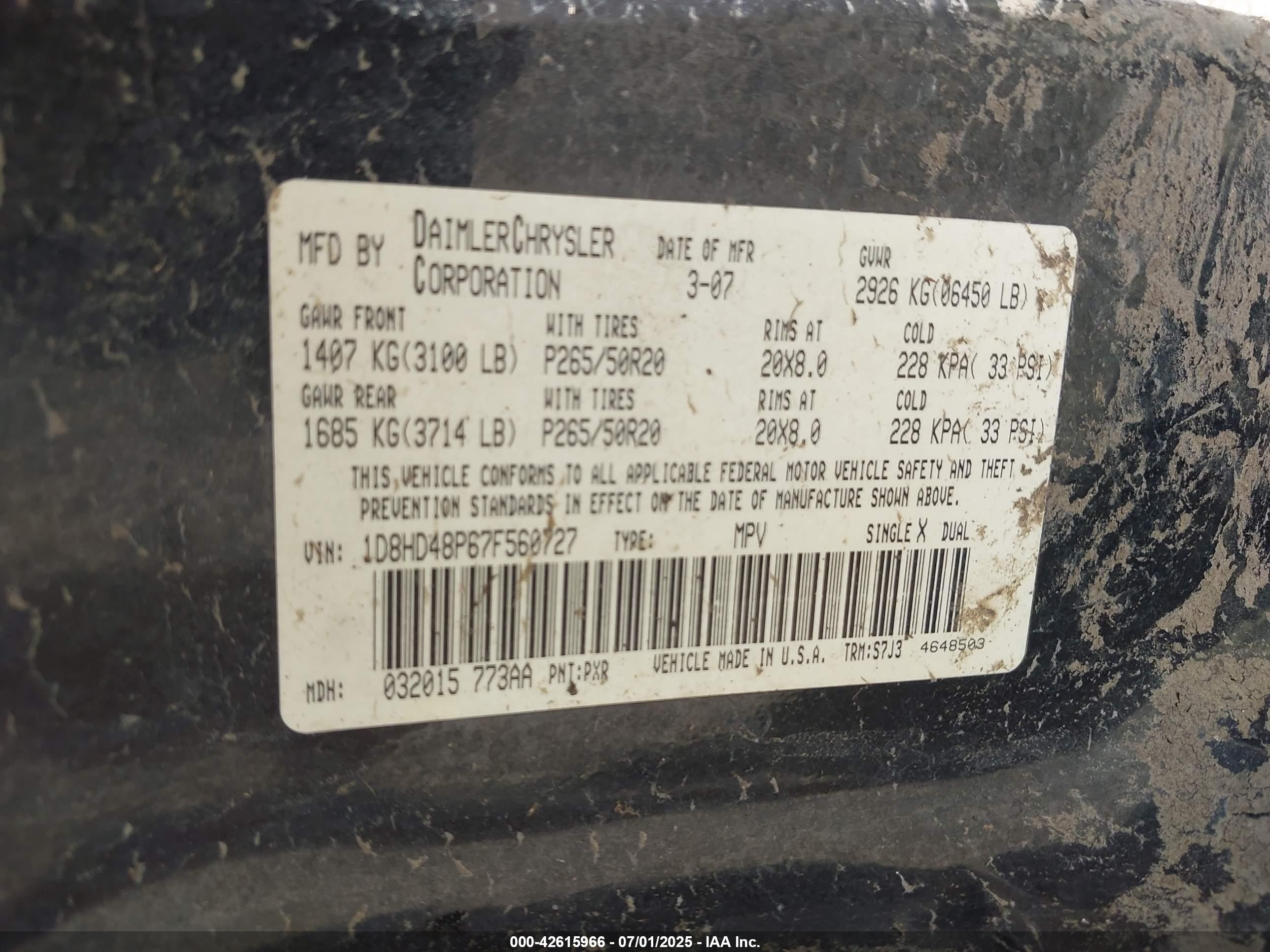 2007 Dodge Durango Slt Black vin: 1D8HD48P67F560727