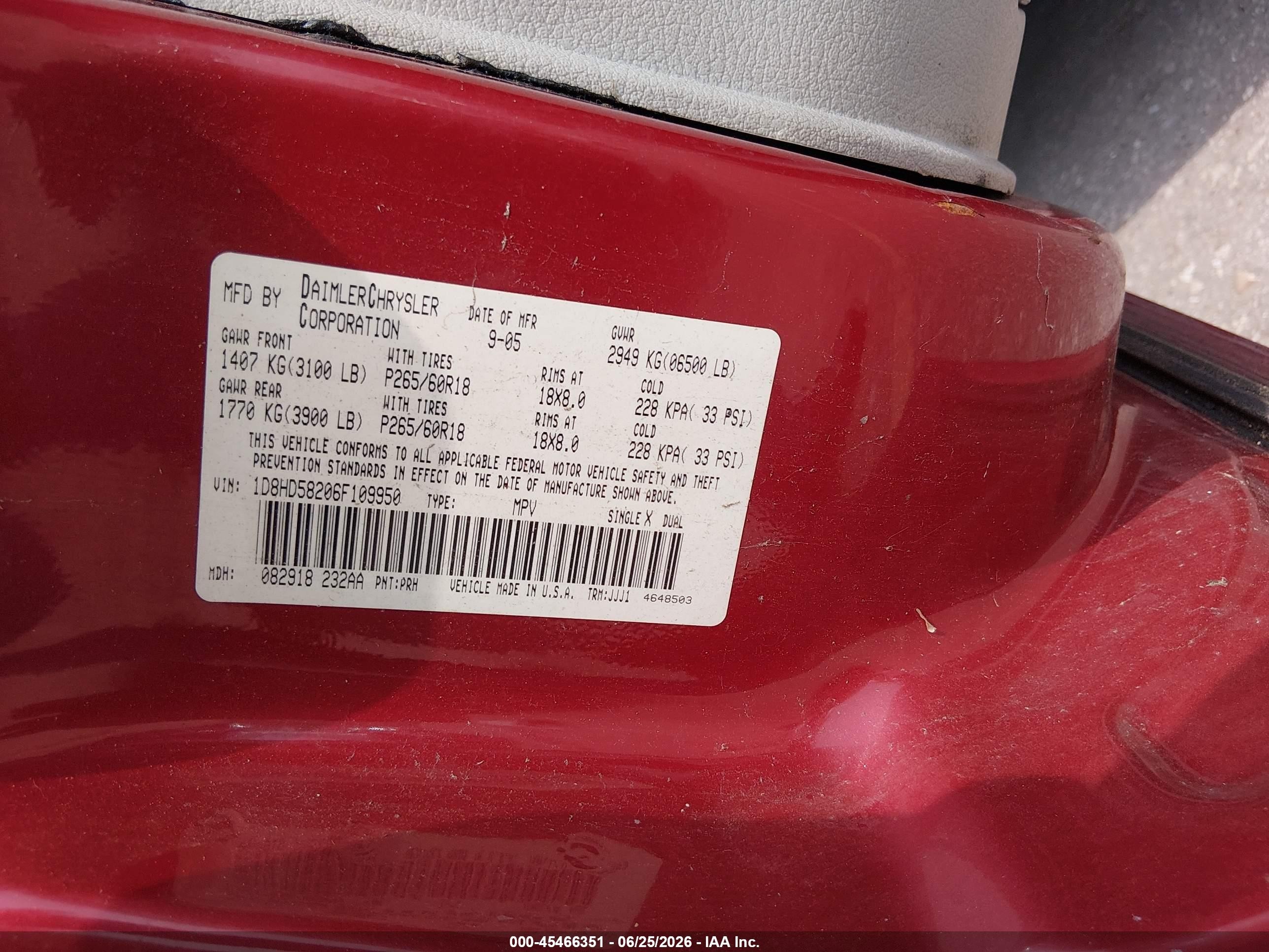 2006 Dodge Durango Limited Red vin: 1D8HD58206F109950