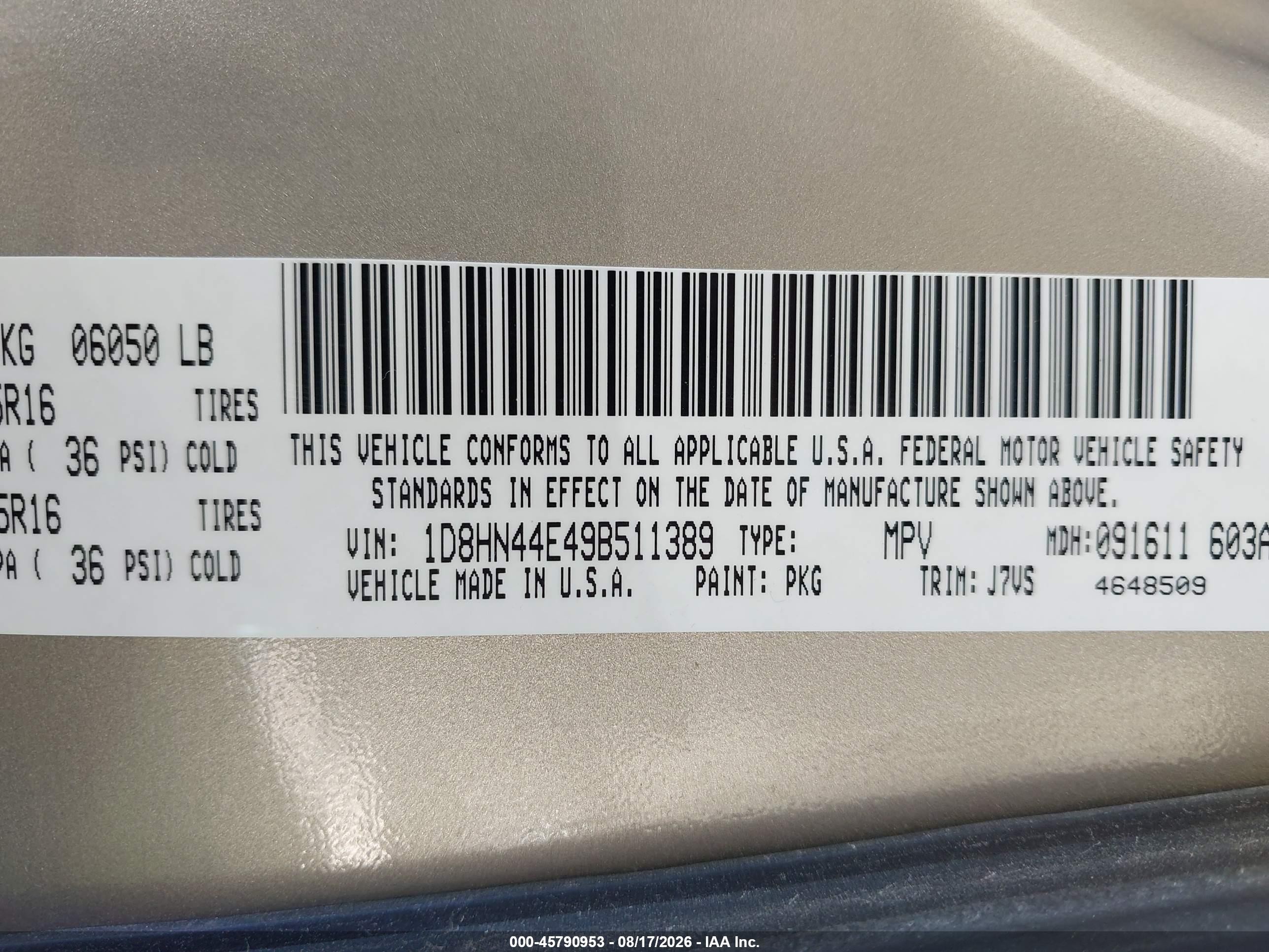 2009 Dodge Grand Caravan Se Beige vin: 1D8HN44E49B511389