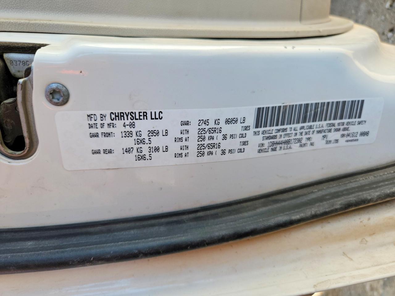 2008 Dodge Grand Caravan Se White vin: 1D8HN44H08B172302