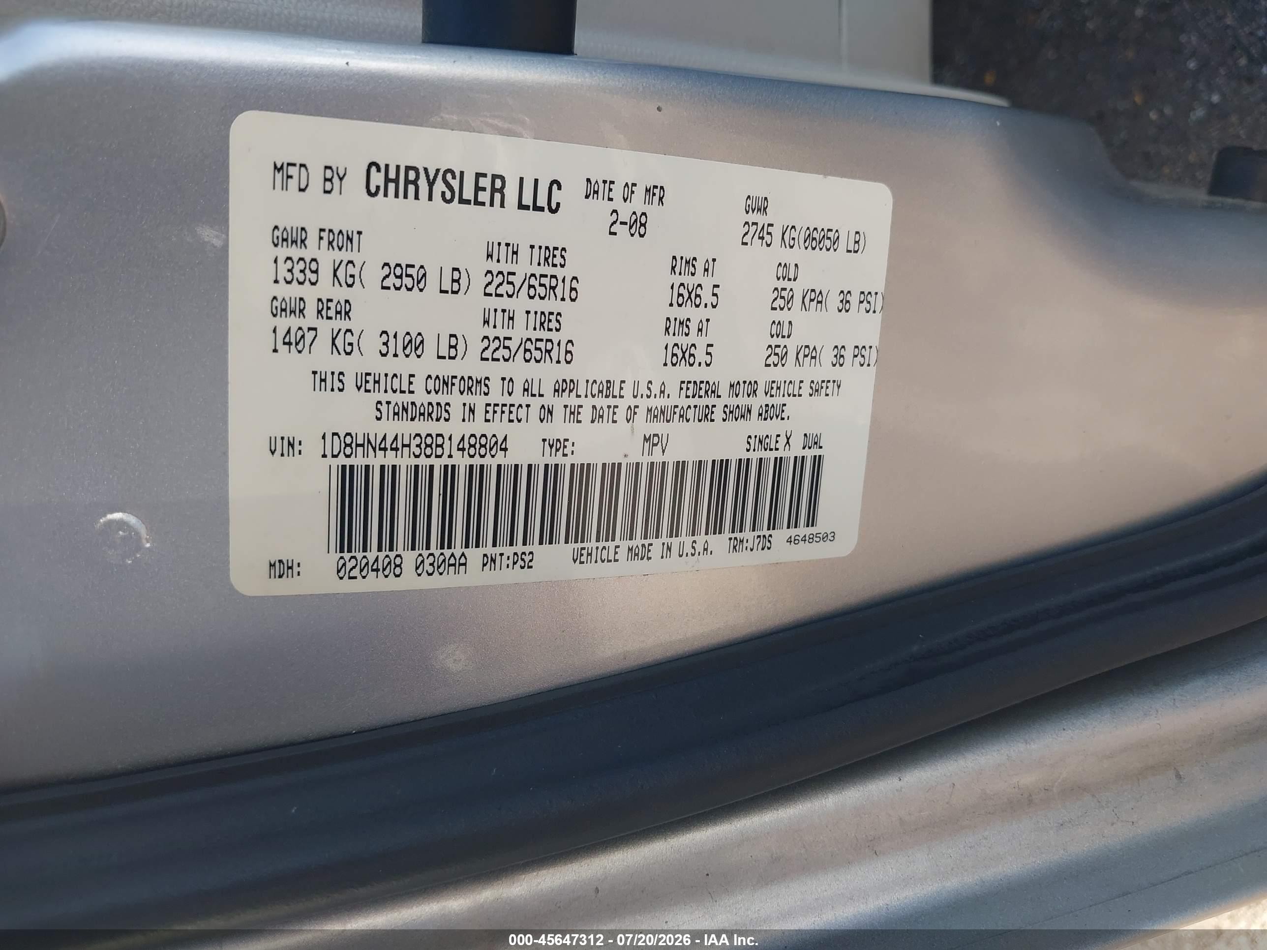 2008 Dodge Grand Caravan Se Silver vin: 1D8HN44H38B148804