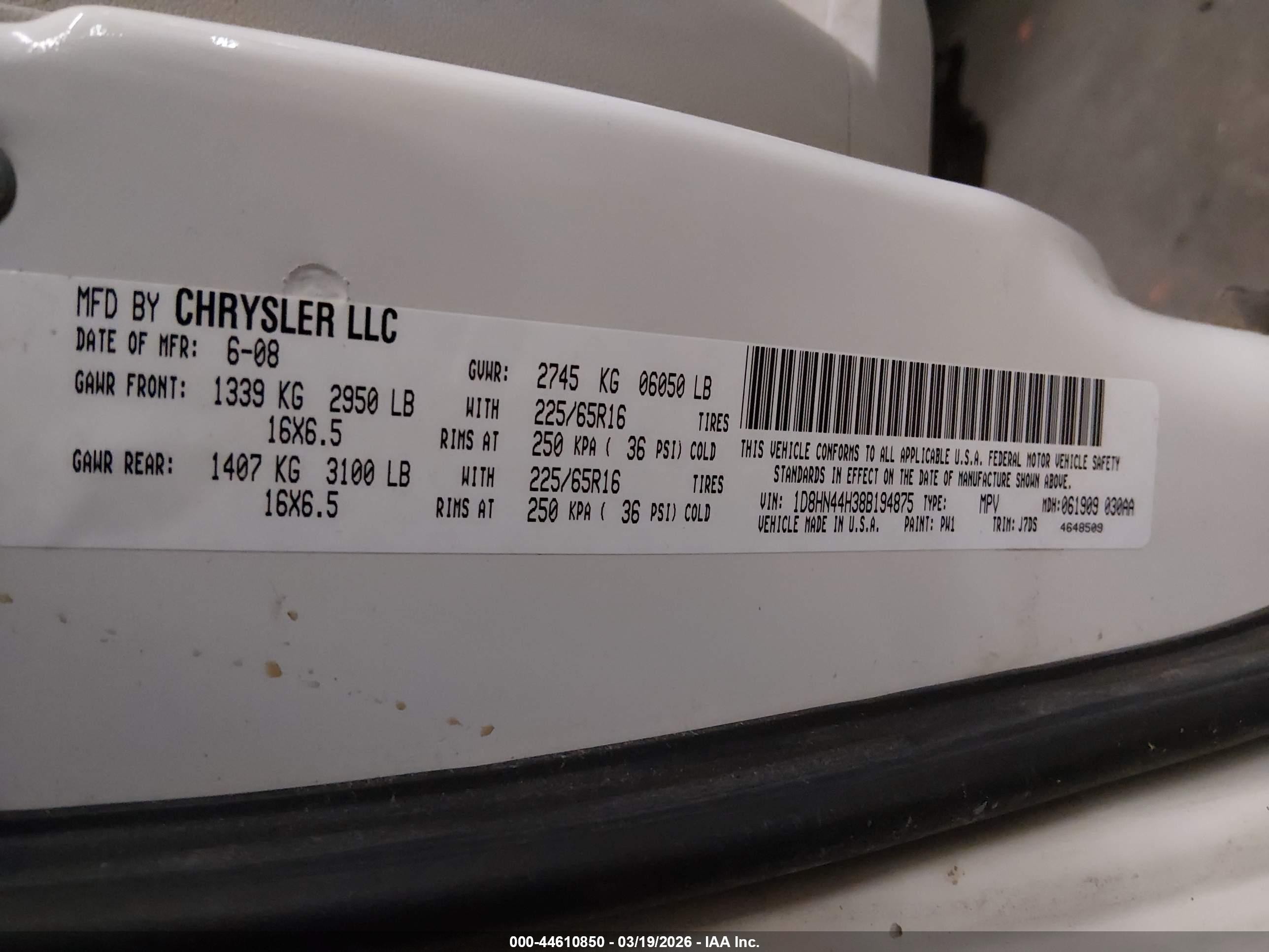 2008 Dodge Grand Caravan Se White vin: 1D8HN44H38B194875