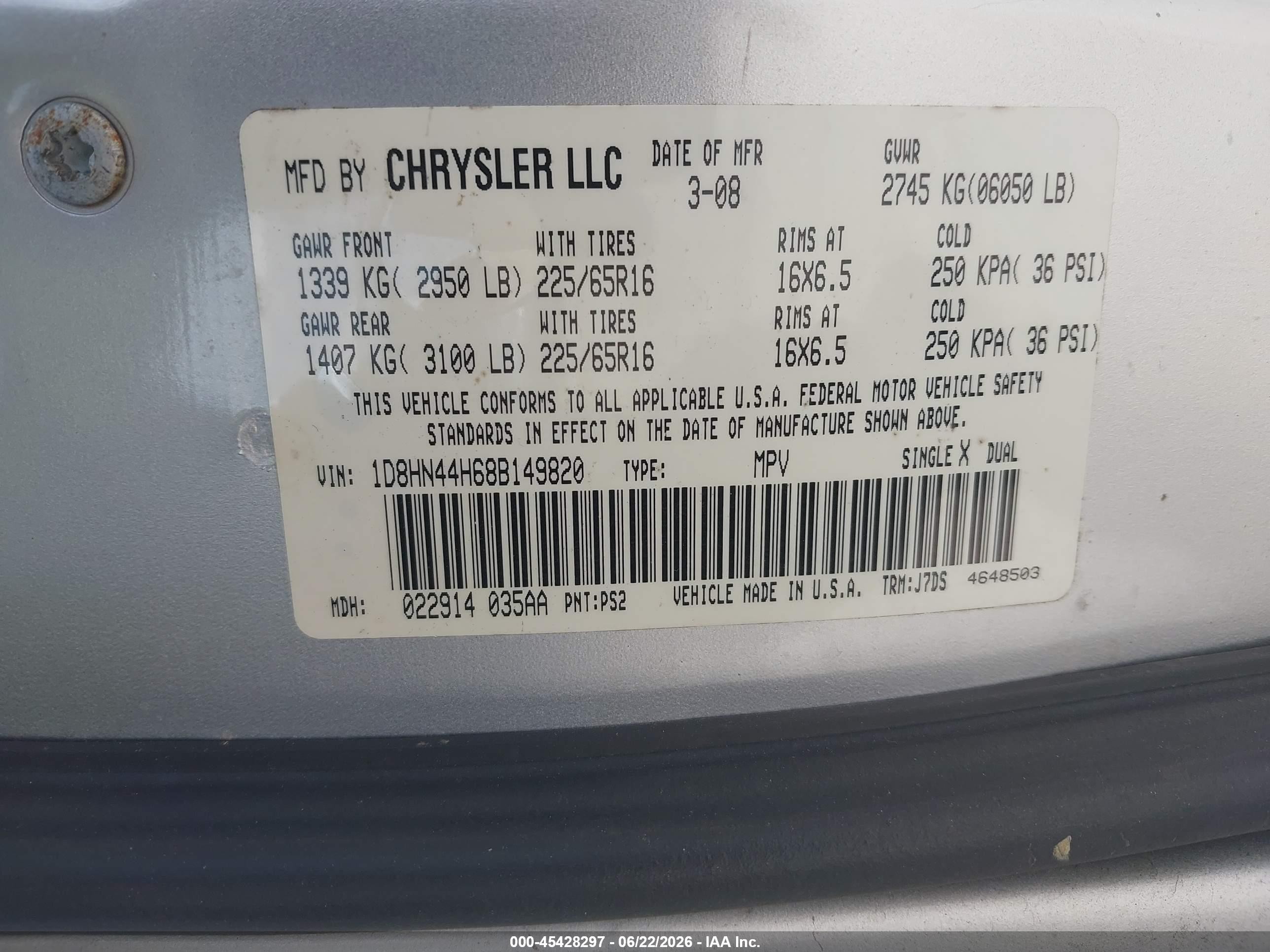 2008 Dodge Grand Caravan Se Silver vin: 1D8HN44H68B149820