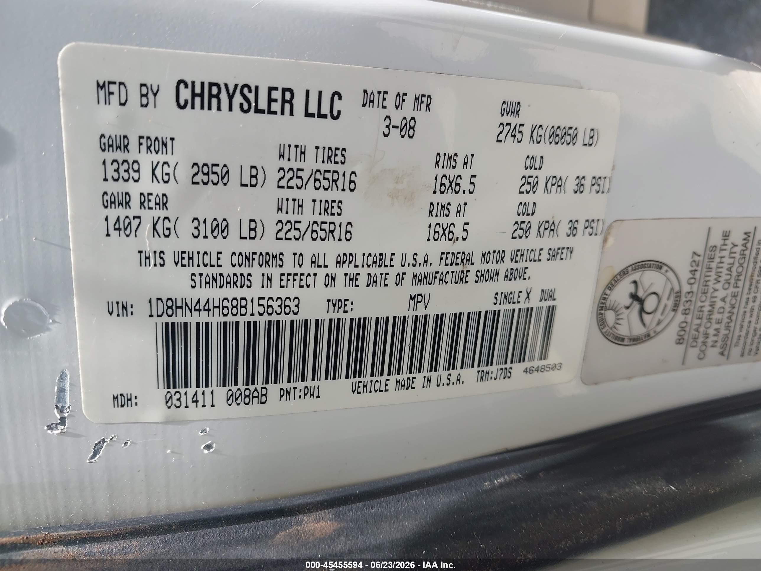 2008 Dodge Grand Caravan Se White vin: 1D8HN44H68B156363