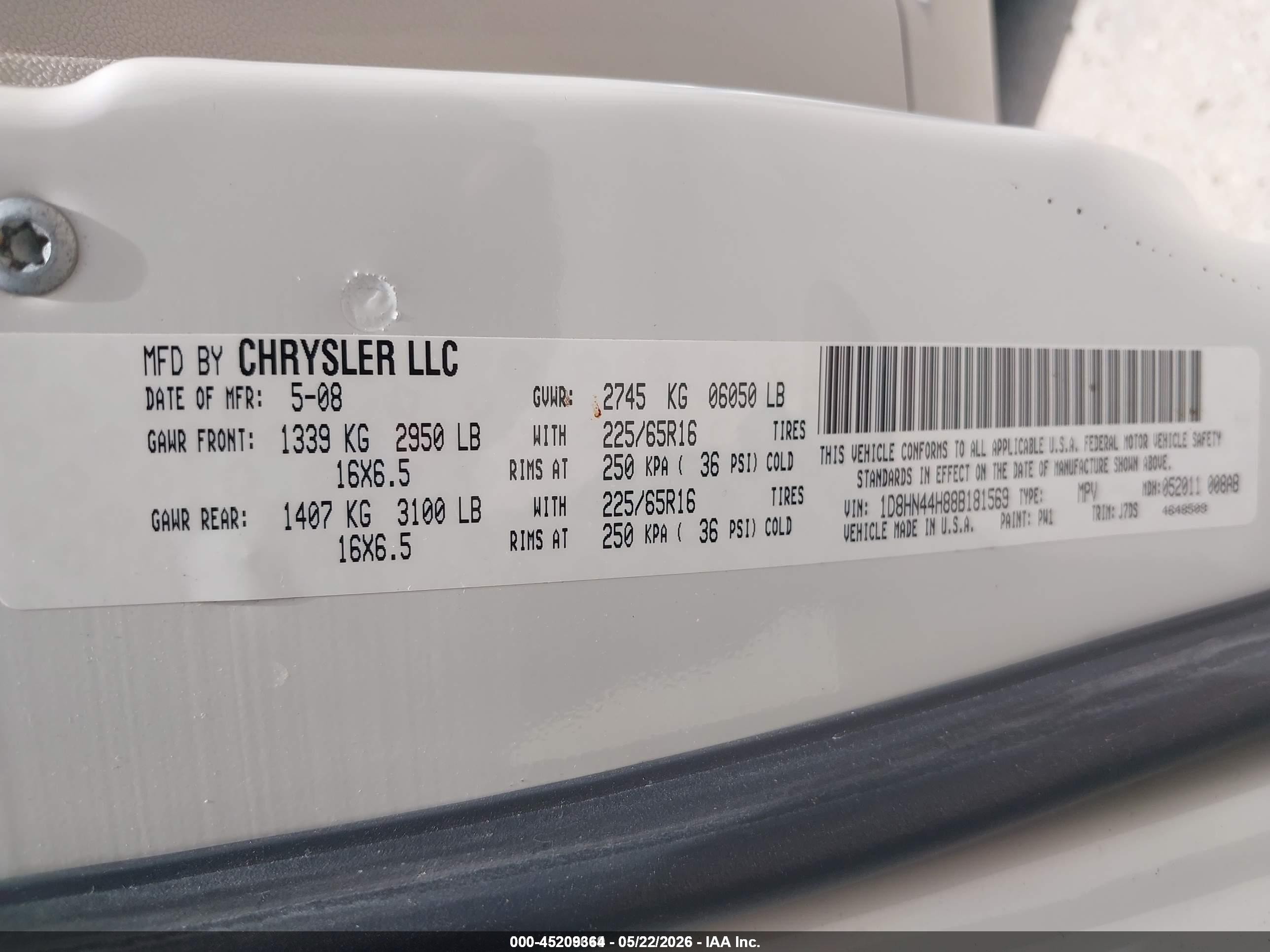 2008 Dodge Grand Caravan Se White vin: 1D8HN44H88B181569
