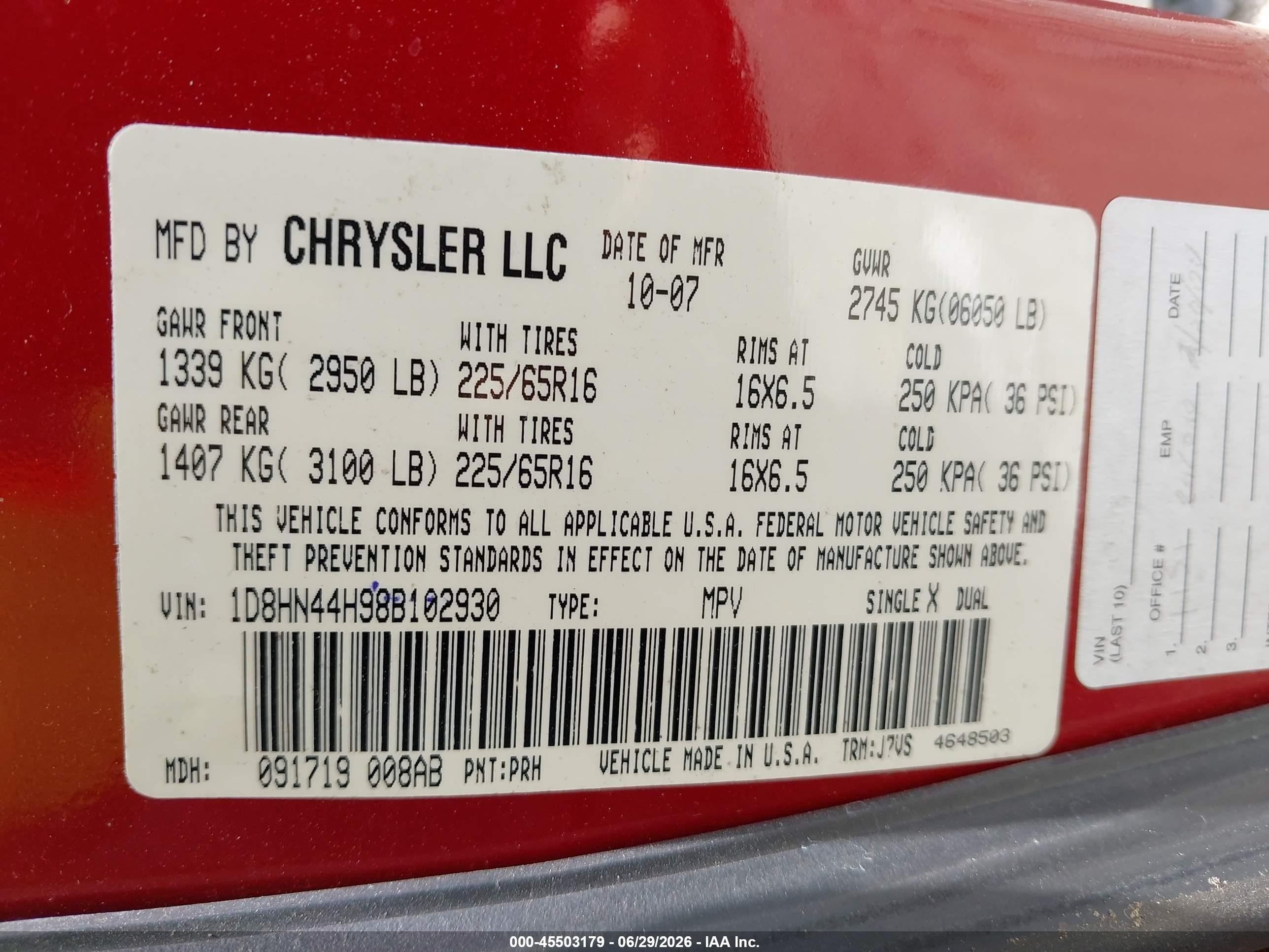 2008 Dodge Grand Caravan Se Red vin: 1D8HN44H98B102930