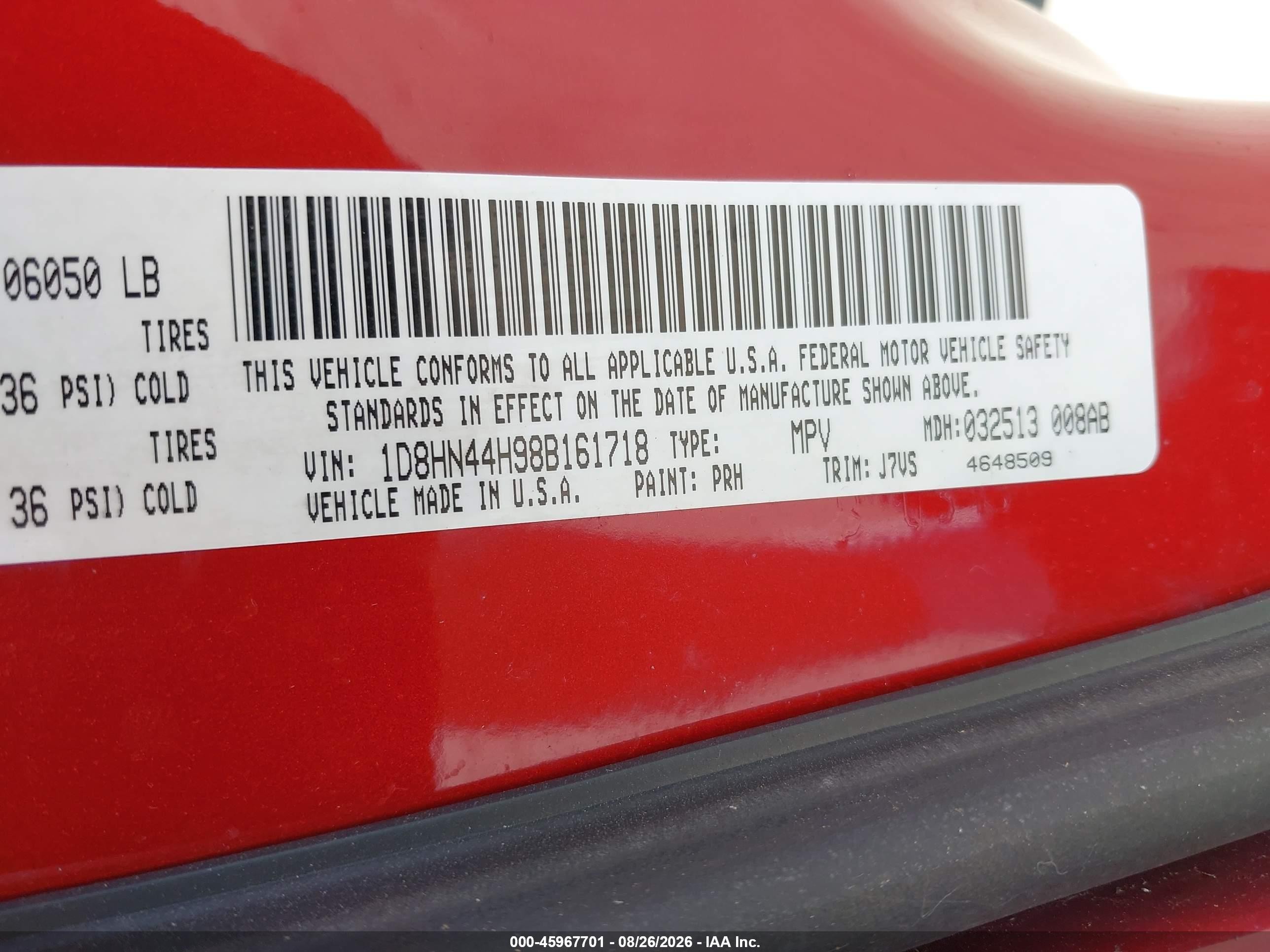 2008 Dodge Grand Caravan Se Red vin: 1D8HN44H98B161718