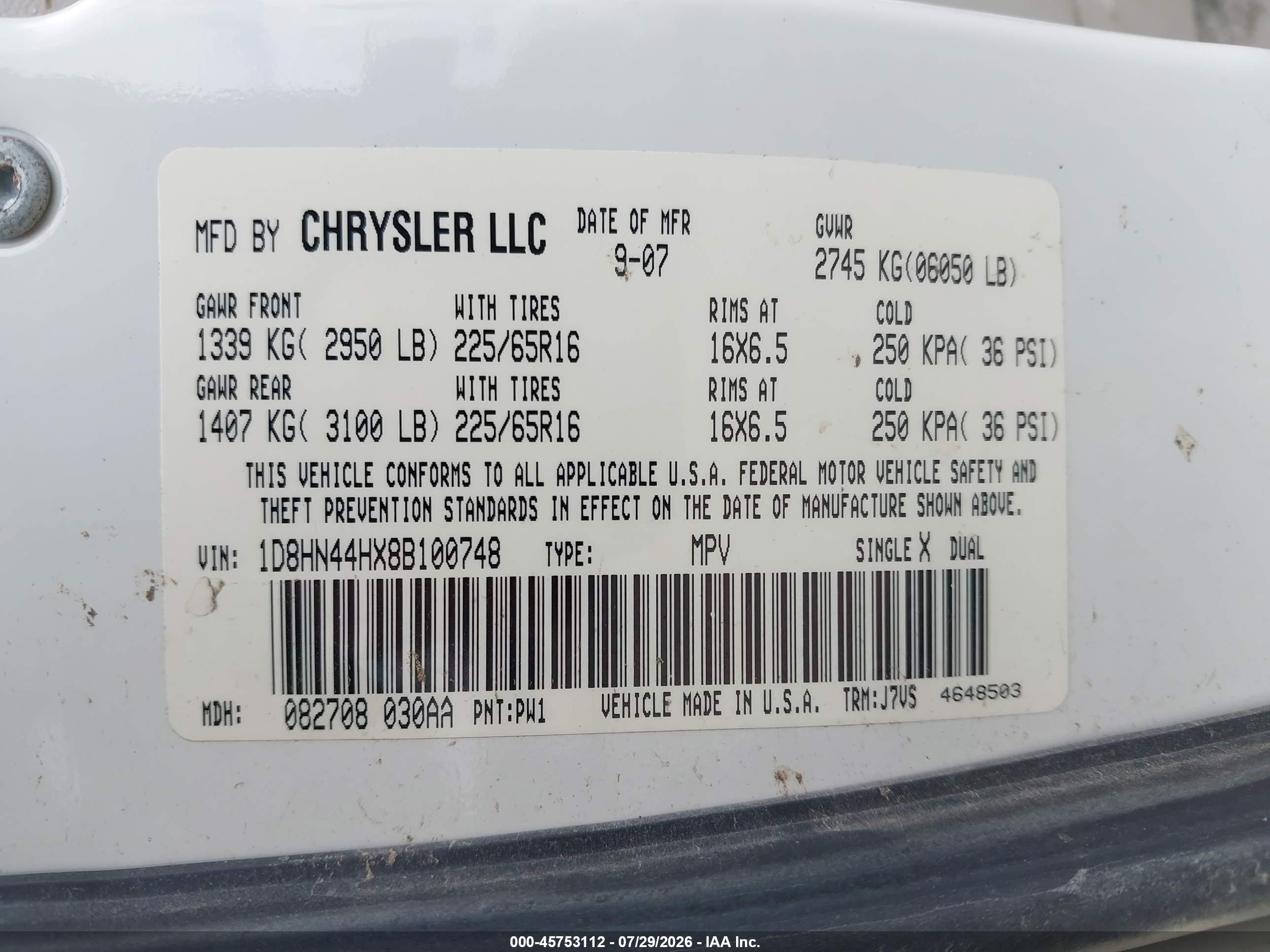 2008 Dodge Grand Caravan Se White vin: 1D8HN44HX8B100748