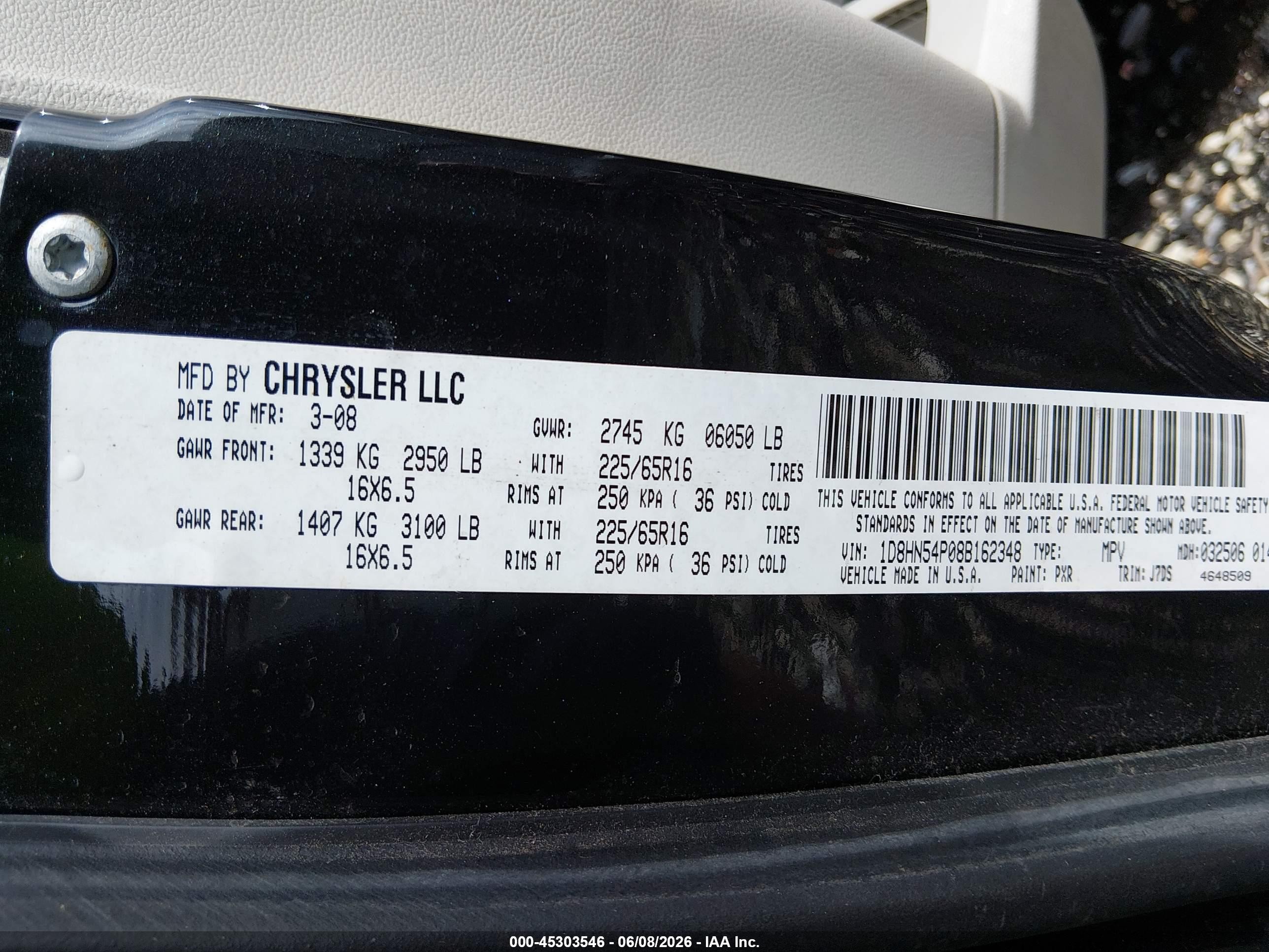 2008 Dodge Grand Caravan Sxt Black vin: 1D8HN54P08B162348