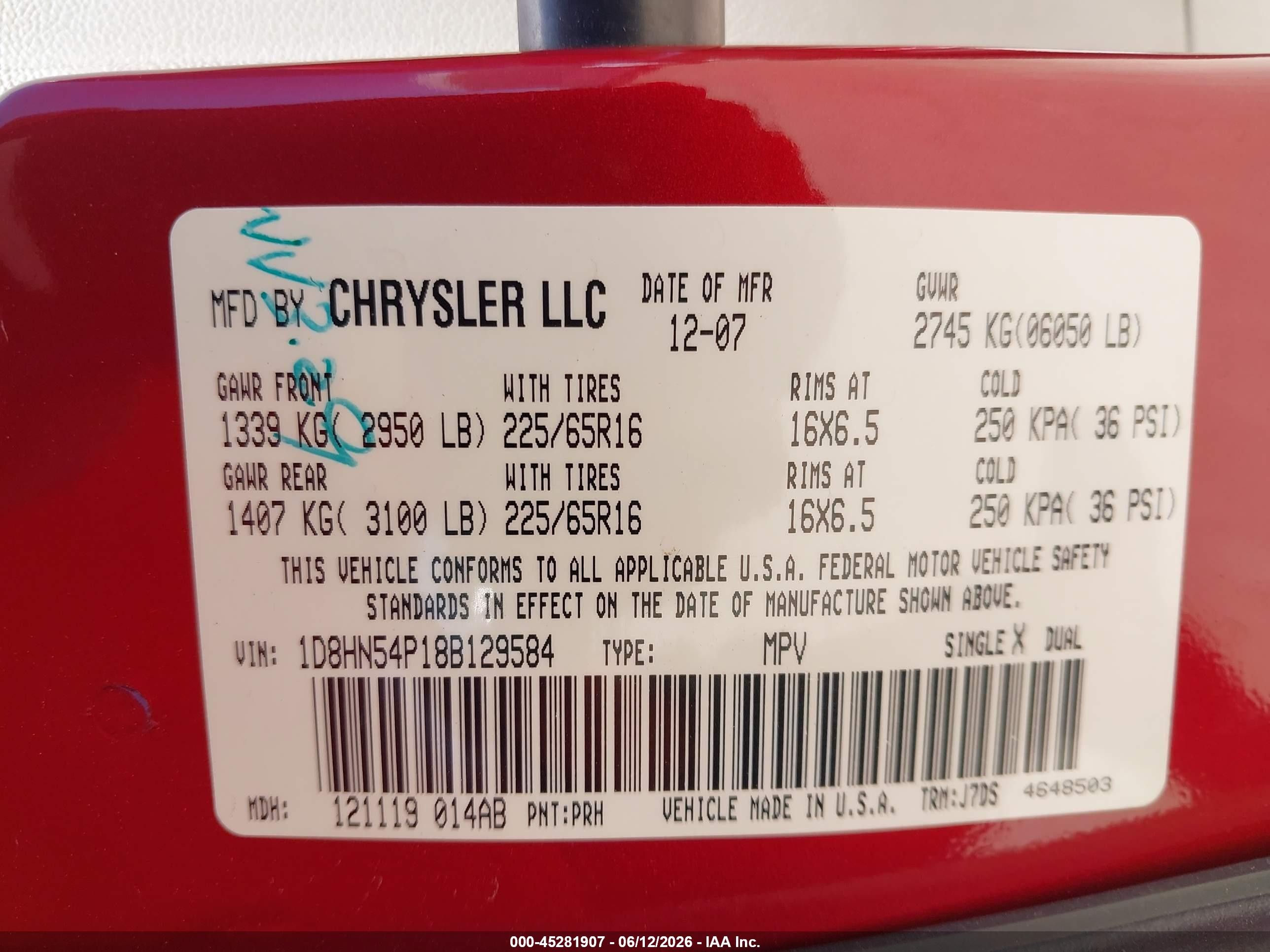 2008 Dodge Grand Caravan Sxt Red vin: 1D8HN54P18B129584