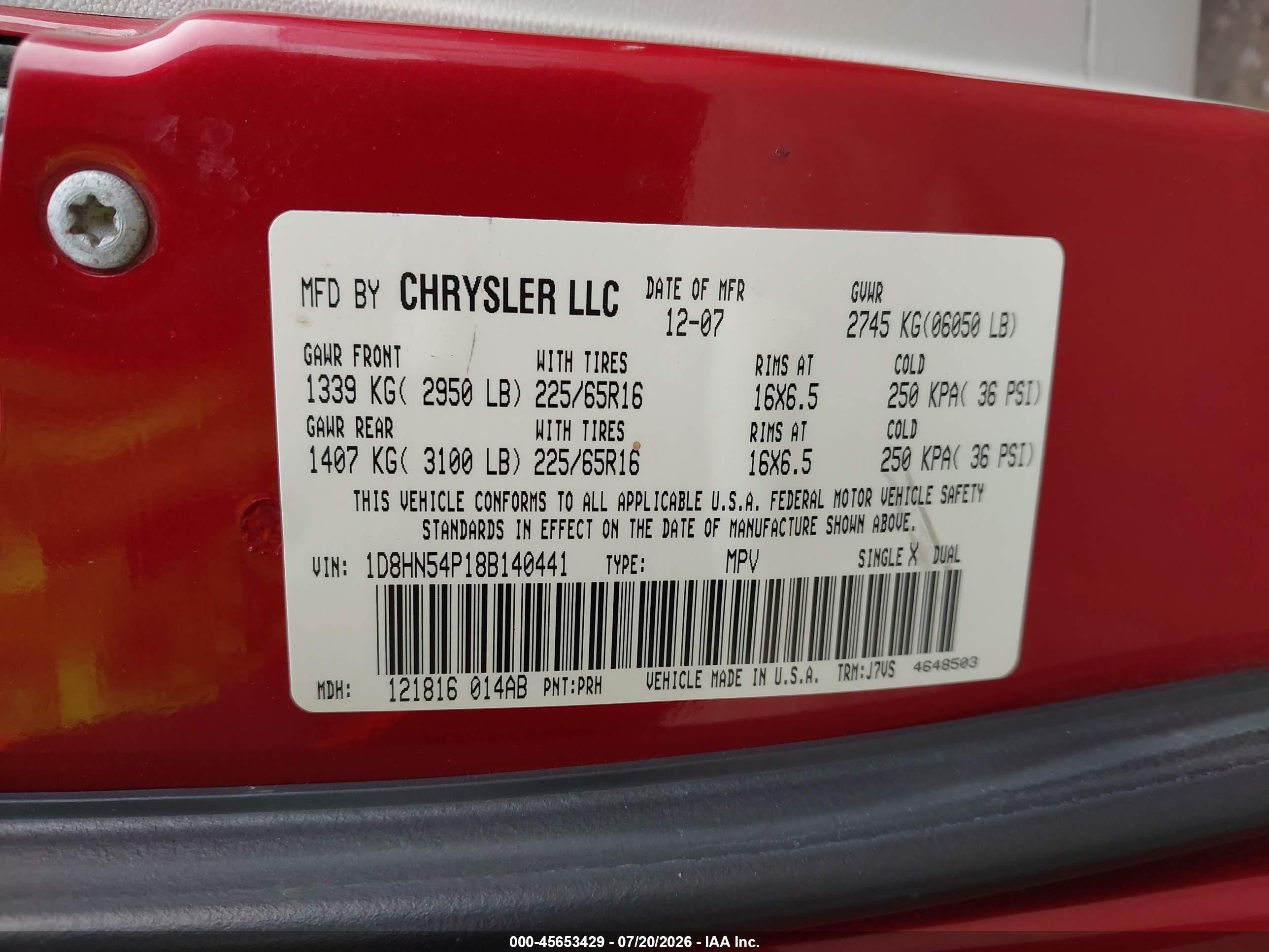 2008 Dodge Grand Caravan Sxt Красный vin: 1D8HN54P18B140441