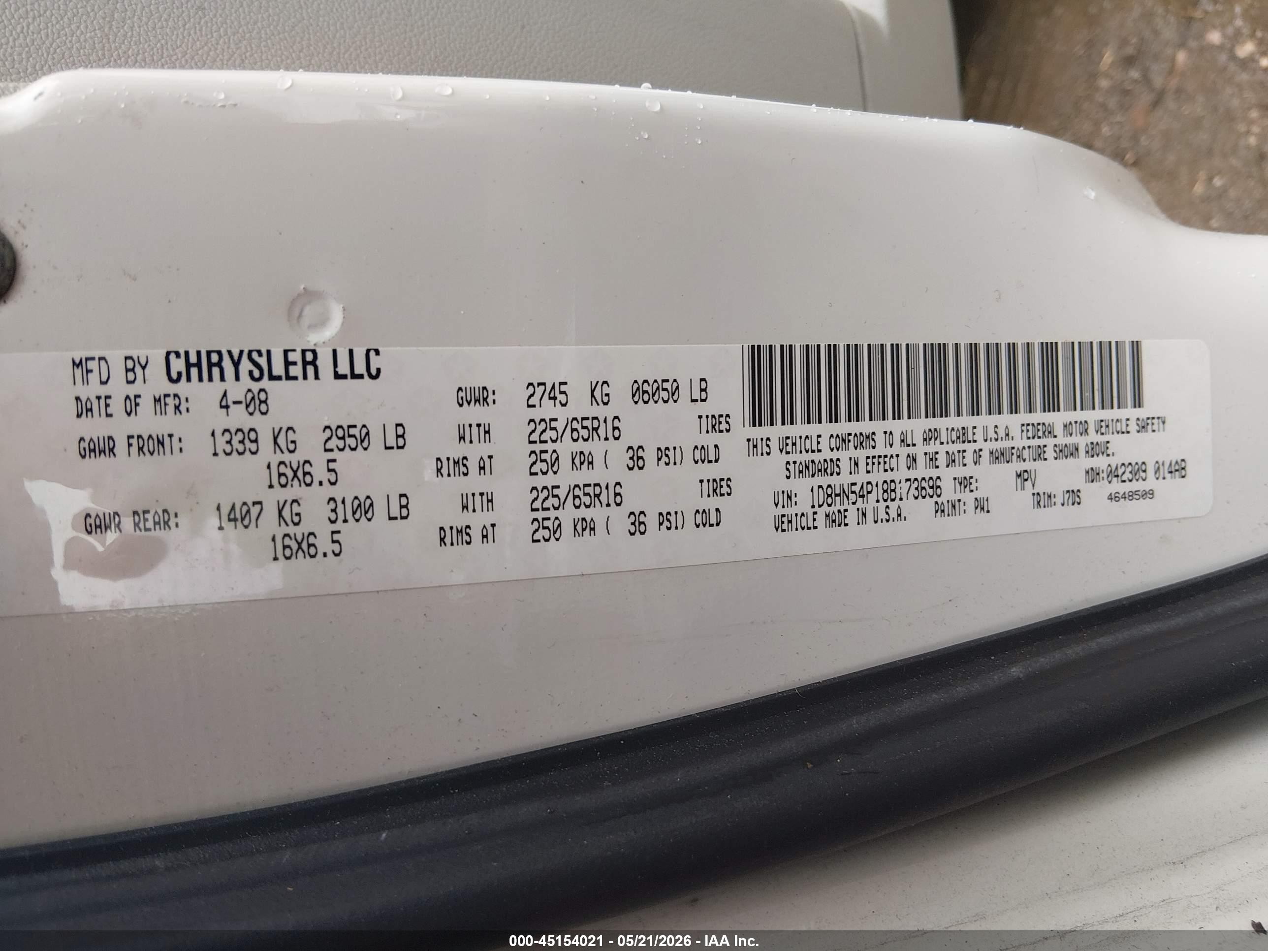2008 Dodge Grand Caravan Sxt Белый vin: 1D8HN54P18B173696