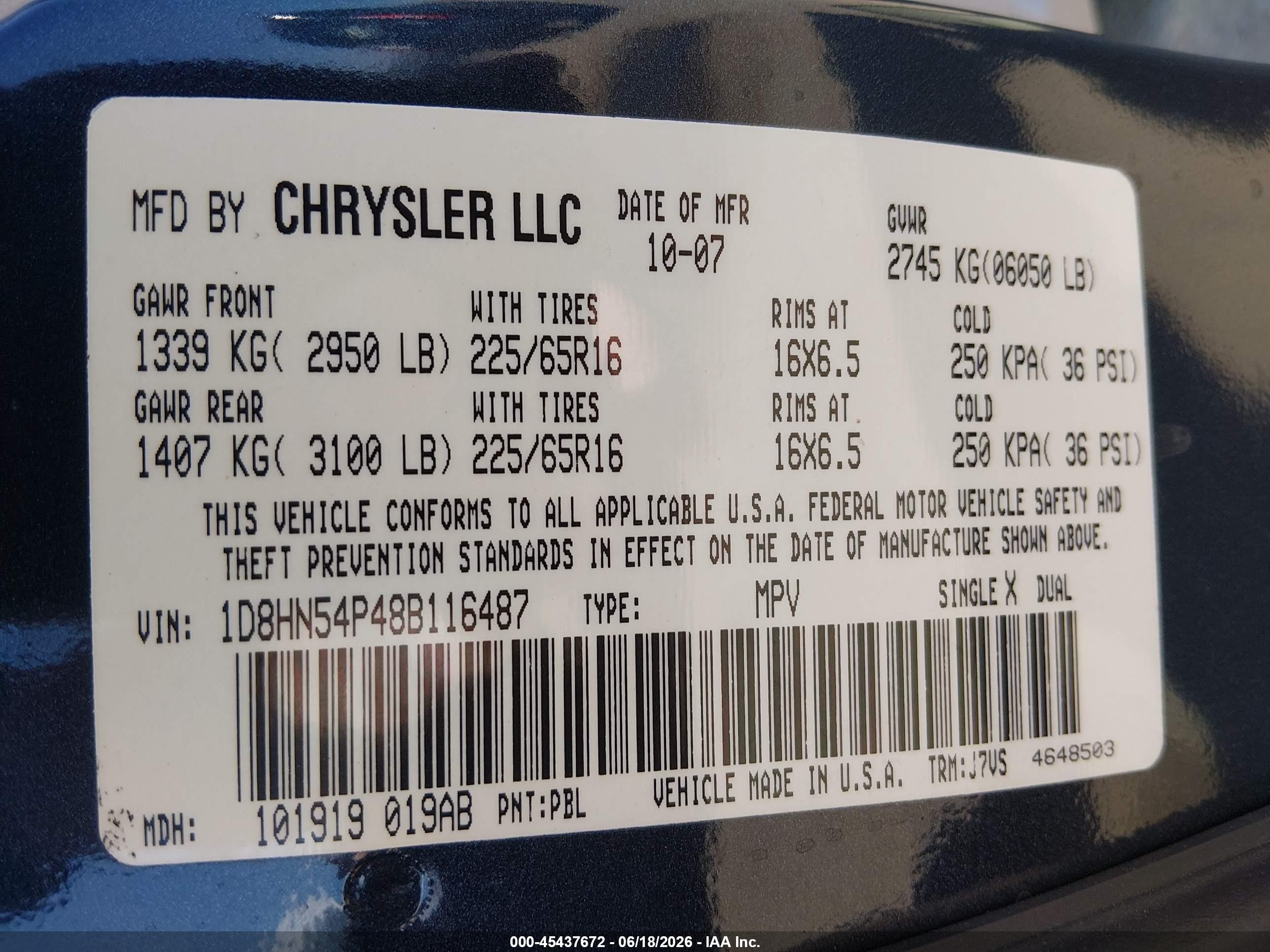 2008 Dodge Grand Caravan Sxt Blue vin: 1D8HN54P48B116487