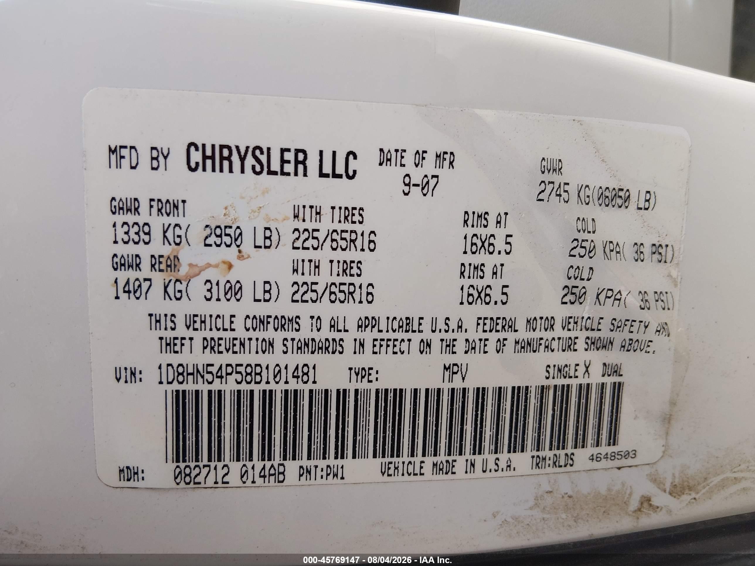2008 Dodge Grand Caravan Sxt White vin: 1D8HN54P58B101481
