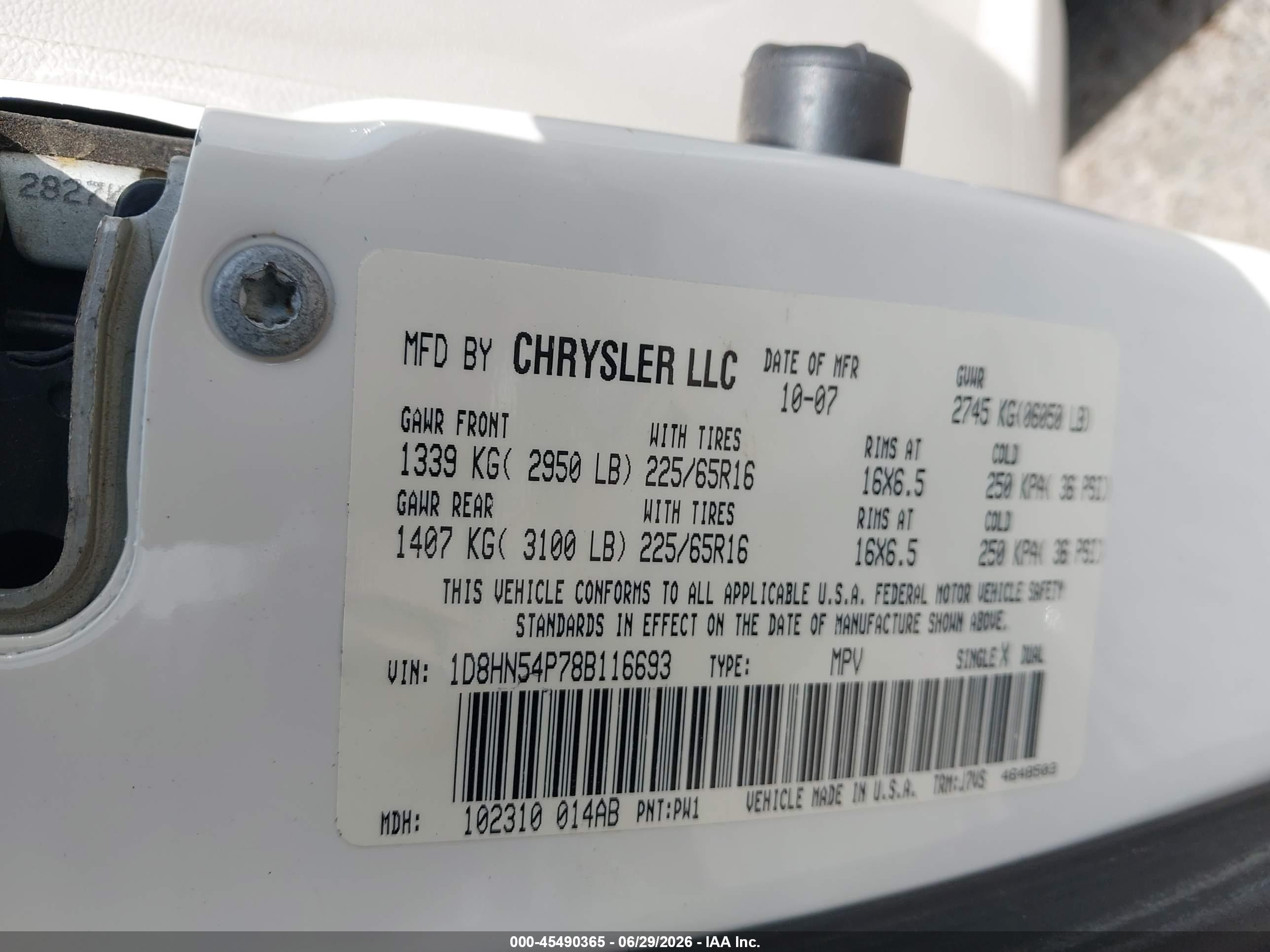 2008 Dodge Grand Caravan Sxt White vin: 1D8HN54P78B116693