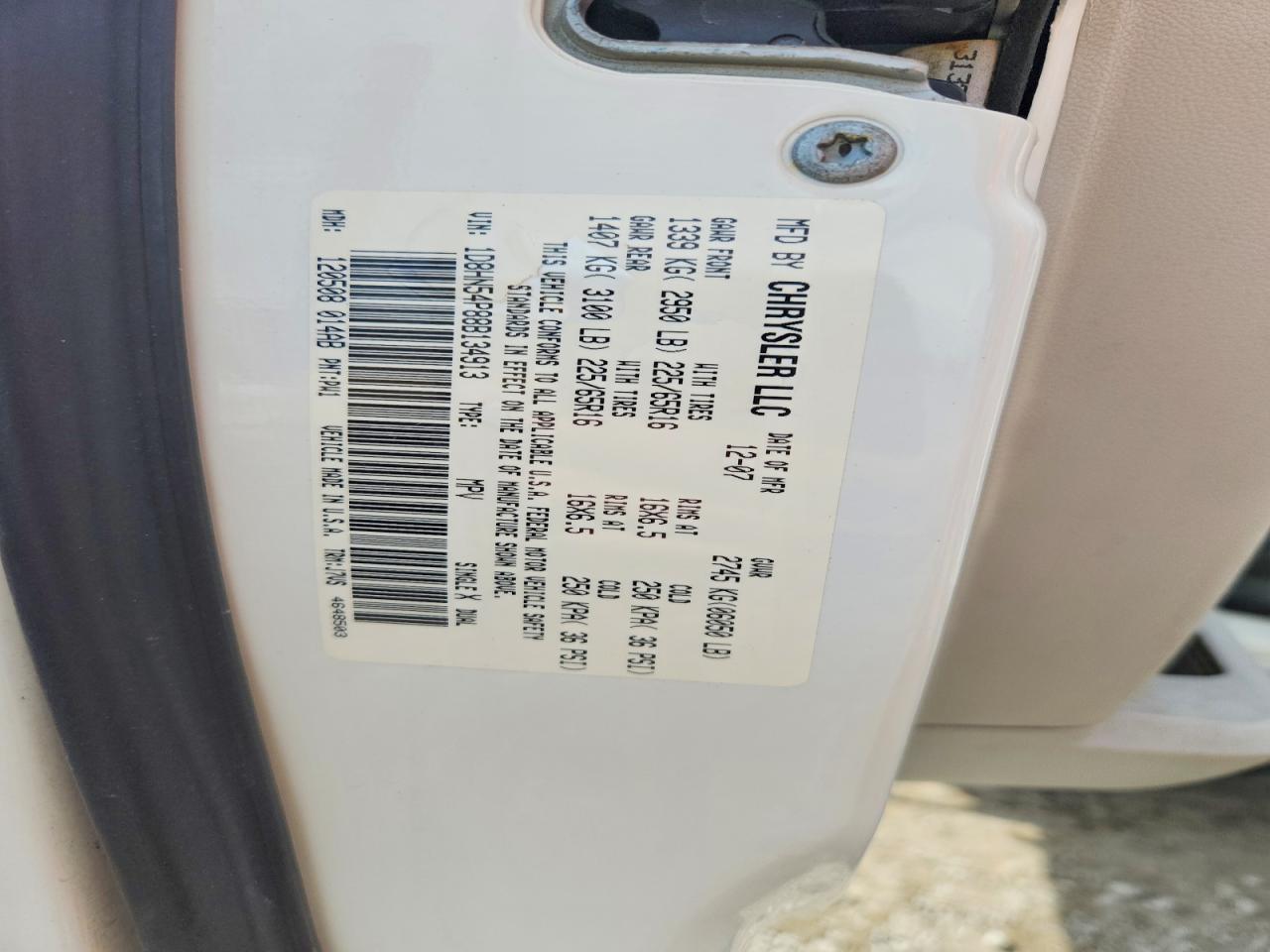 2008 Dodge Caravan White vin: 1D8HN54P88B134913
