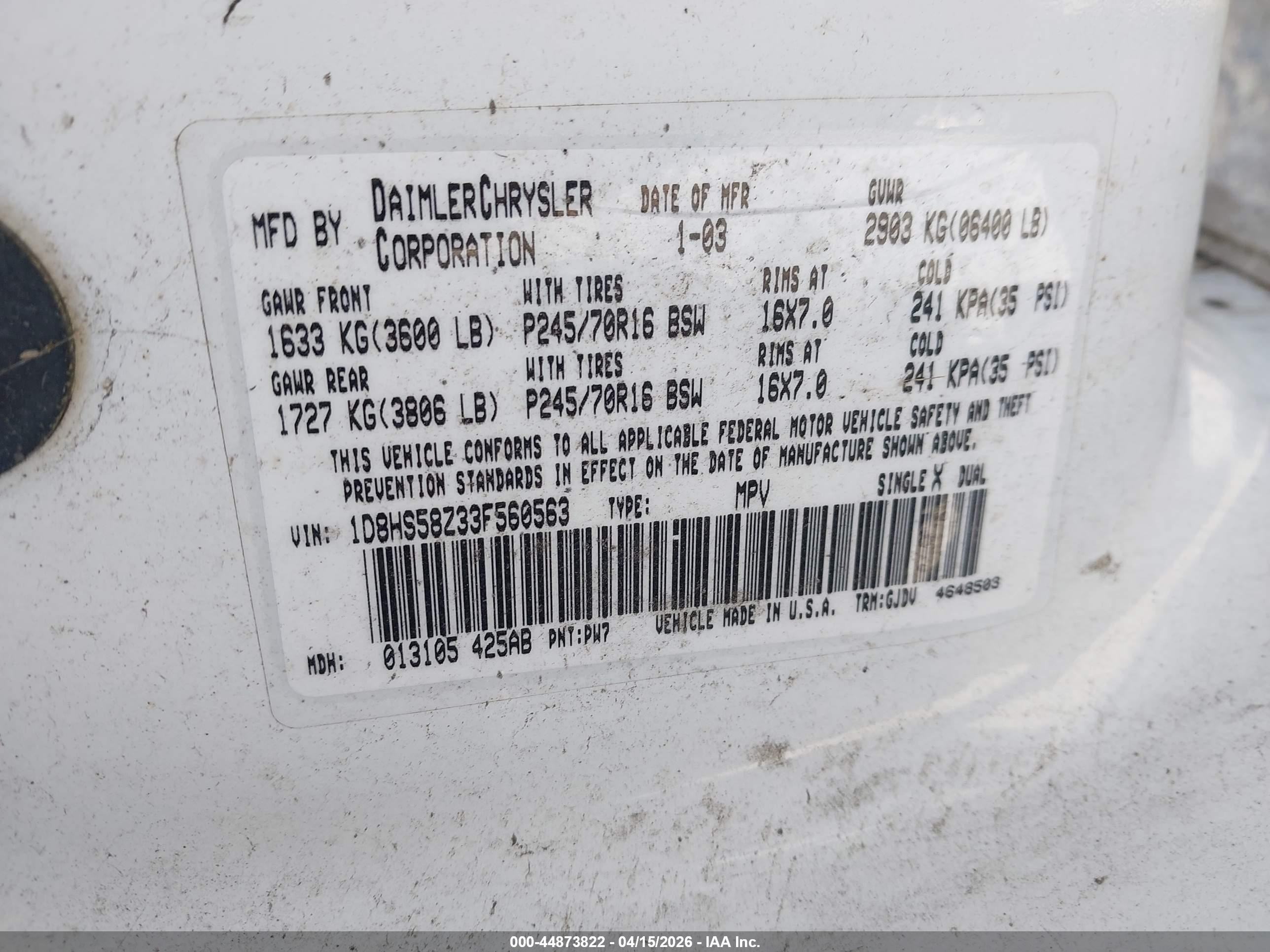 2003 Dodge Durango Slt Plus White vin: 1D8HS58Z33F560563