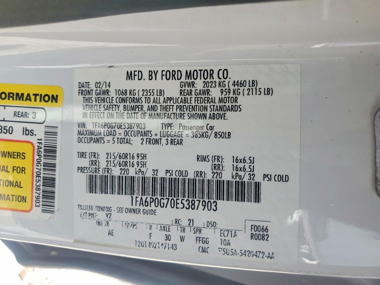 2014 Ford Fusion S White vin: 1FA6P0G70E5387903