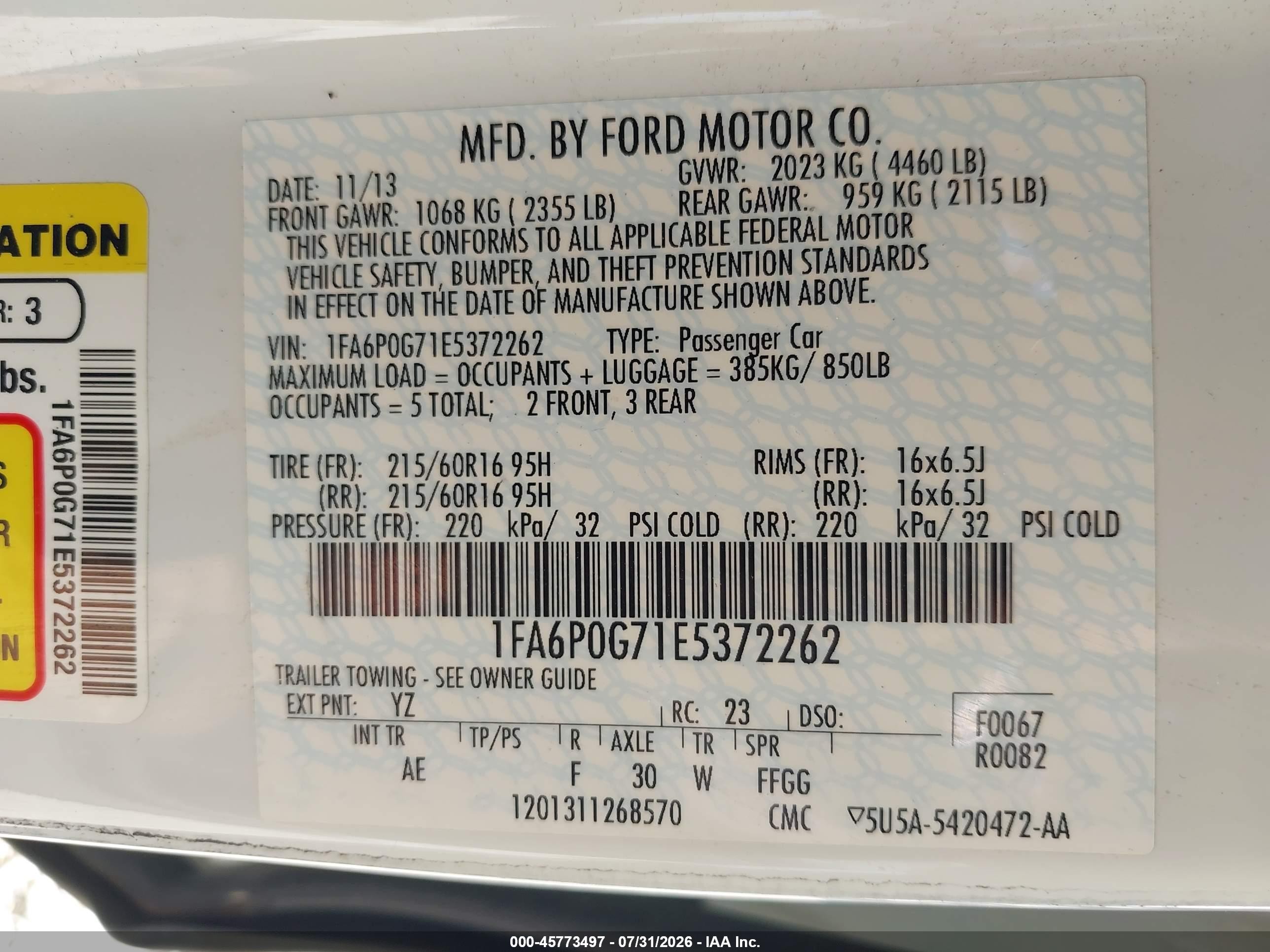 2014 Ford Fusion S Белый vin: 1FA6P0G71E5372262