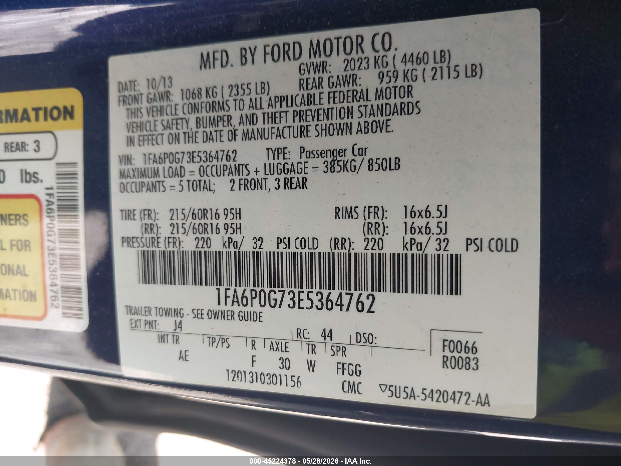 2014 Ford Fusion S Синий vin: 1FA6P0G73E5364762