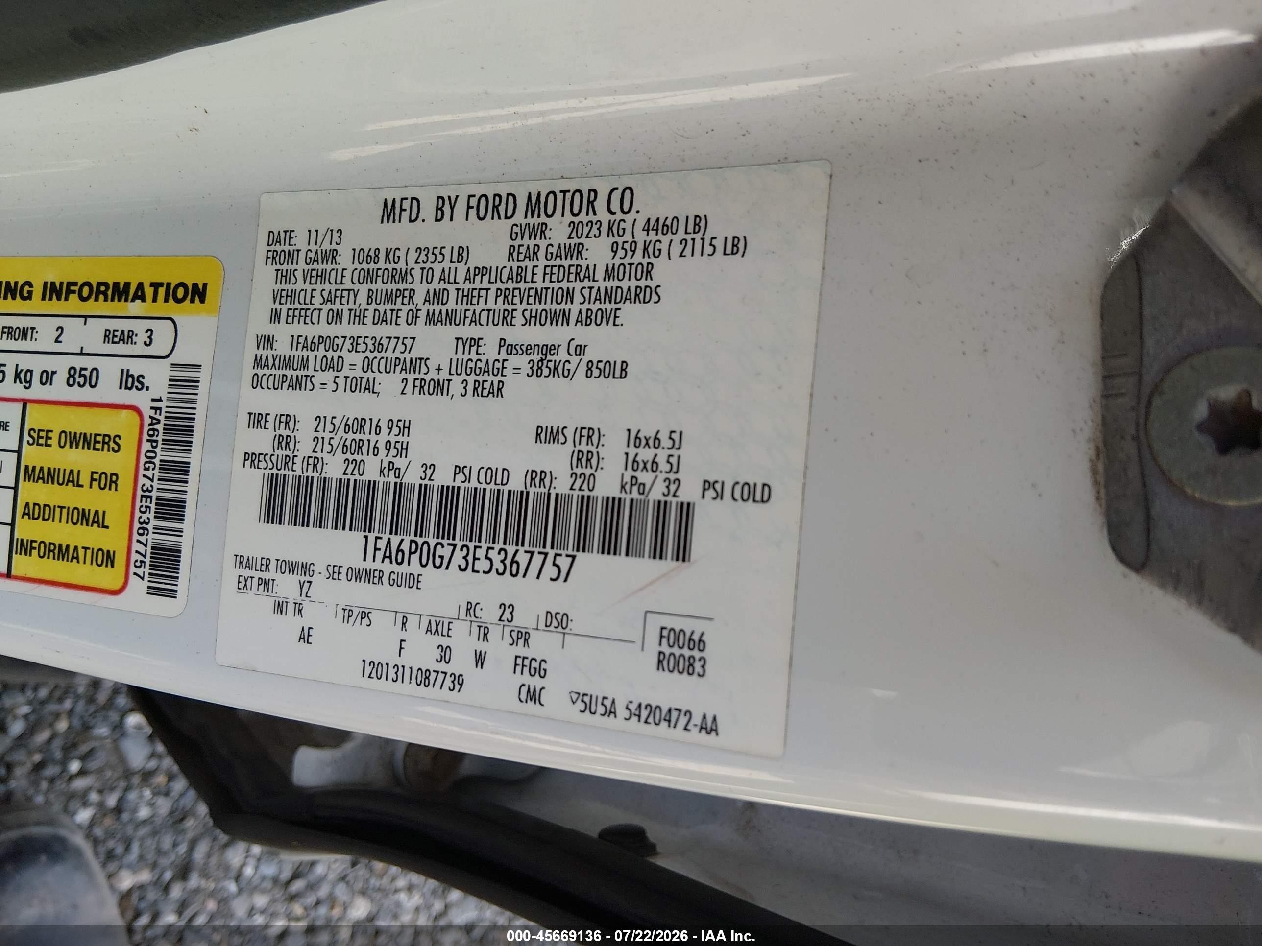 2014 Ford Fusion S White vin: 1FA6P0G73E5367757