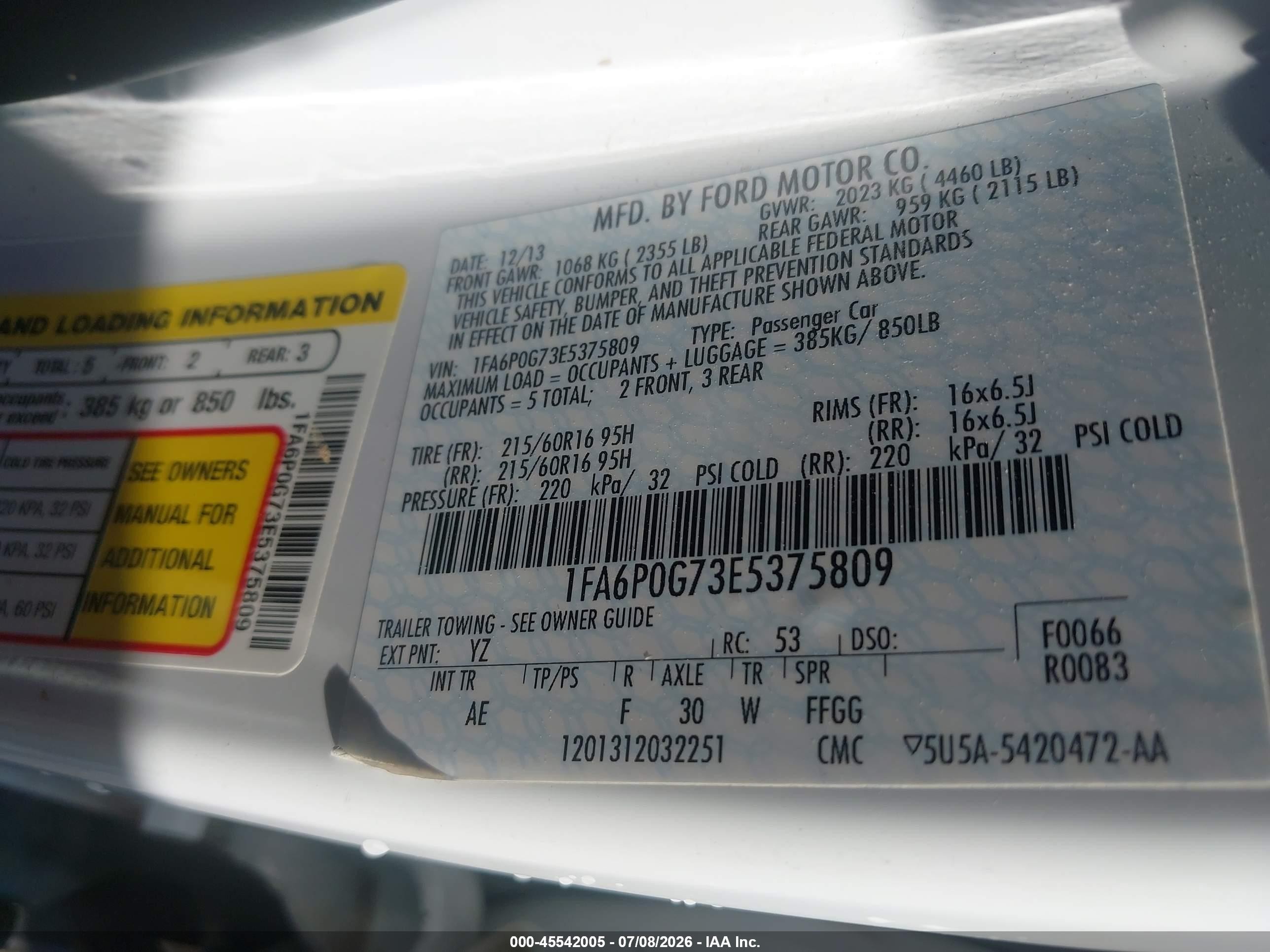 2014 Ford Fusion S White vin: 1FA6P0G73E5375809