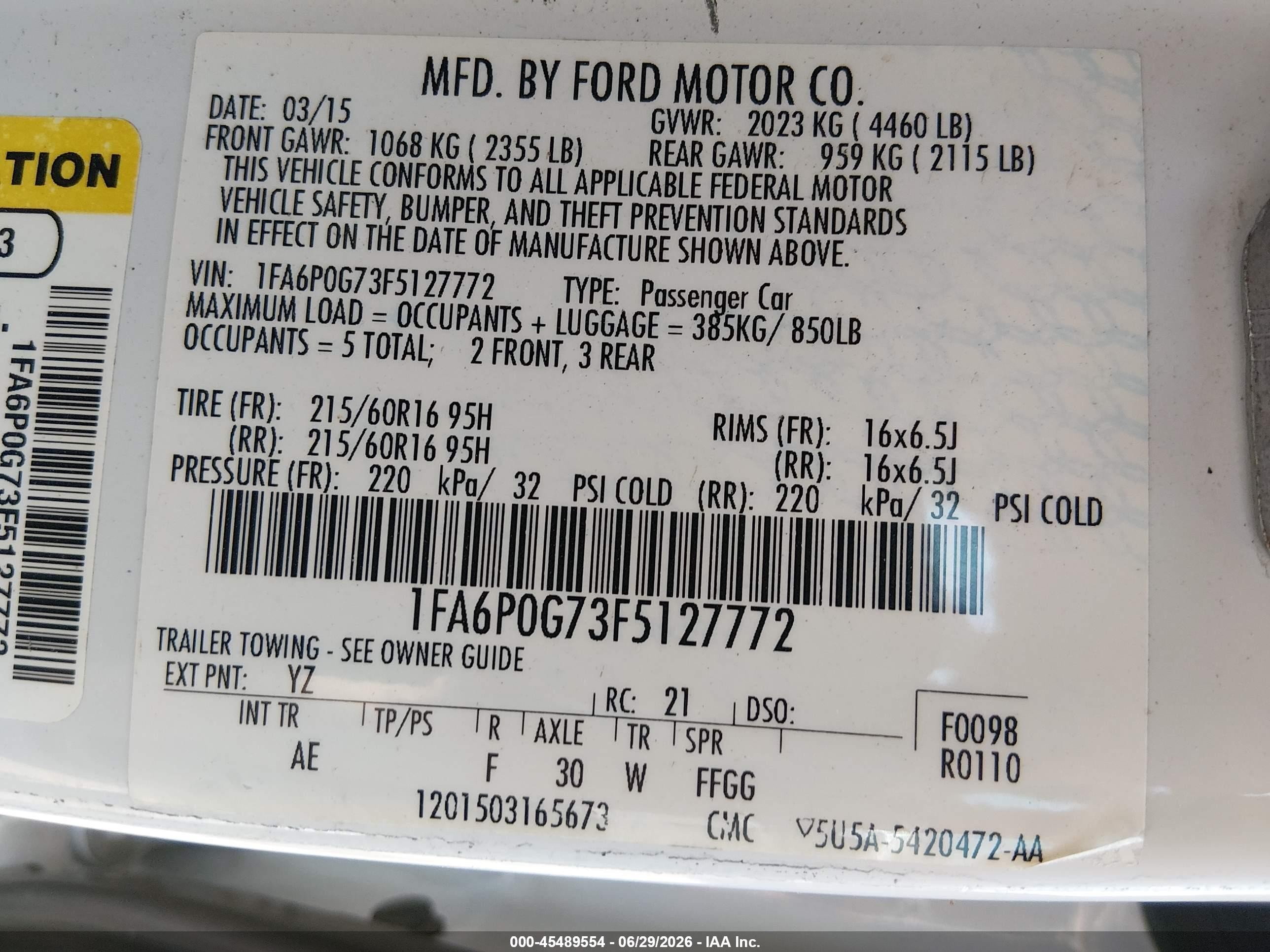 2015 Ford Fusion S Белый vin: 1FA6P0G73F5127772