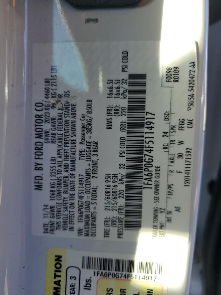 2015 Ford Fusion S White vin: 1FA6P0G74F5114917