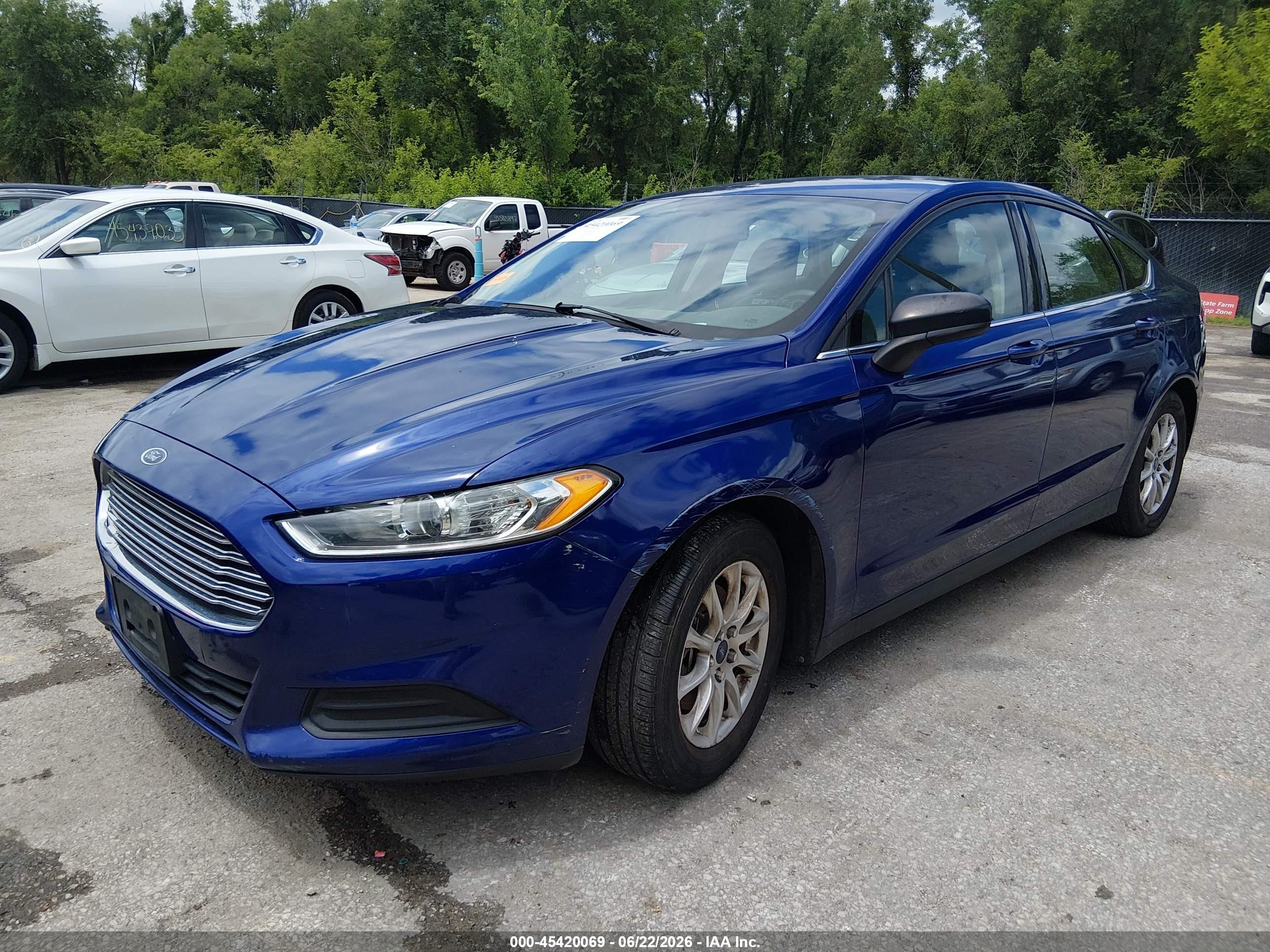 2015 Ford Fusion S Синий vin: 1FA6P0G77F5102177