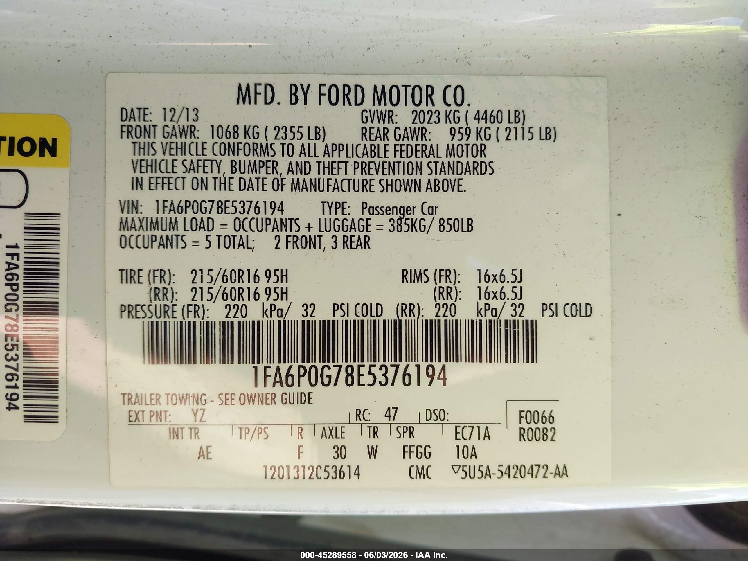 2014 Ford Fusion S White vin: 1FA6P0G78E5376194
