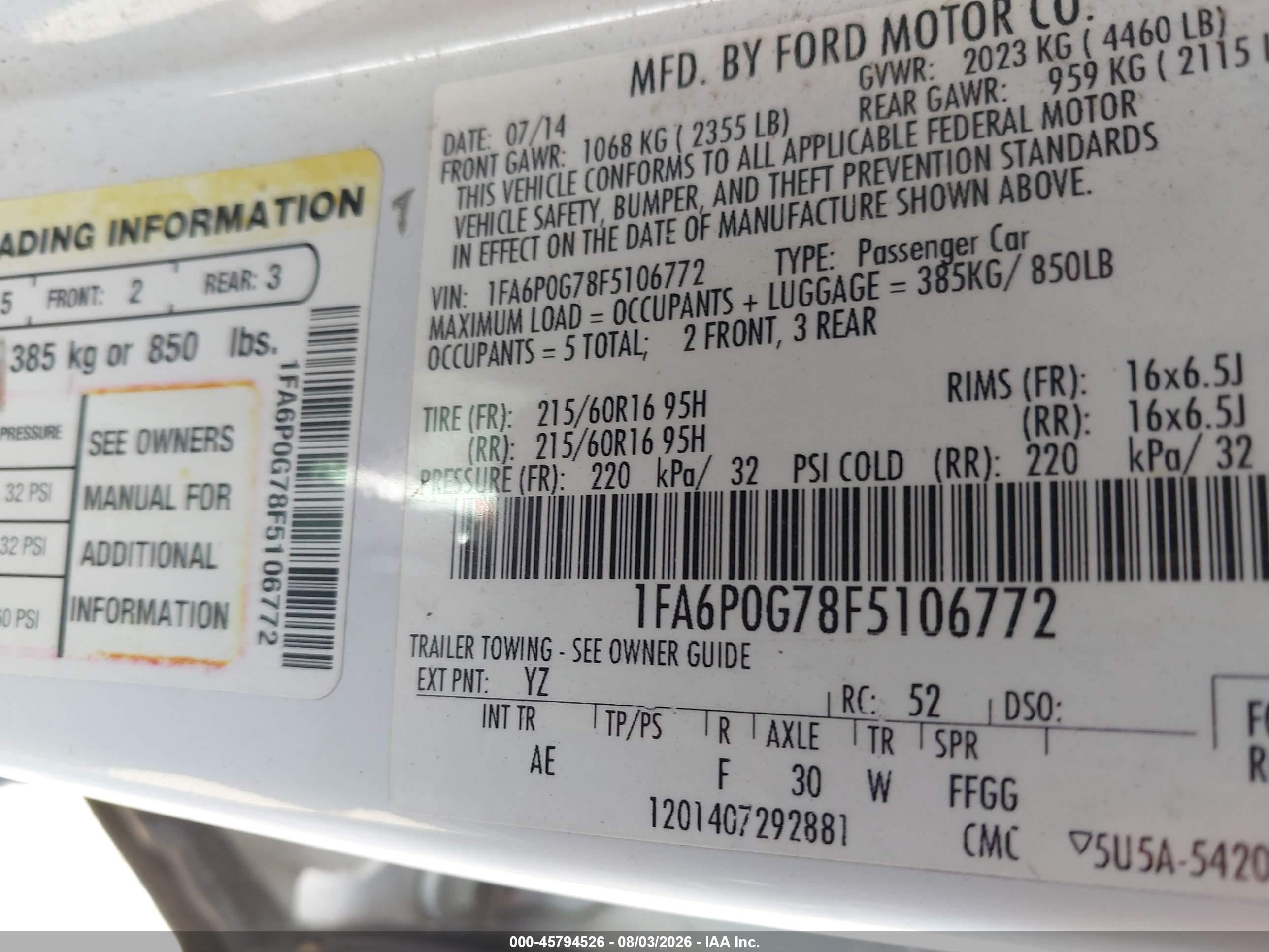 2015 Ford Fusion S White vin: 1FA6P0G78F5106772
