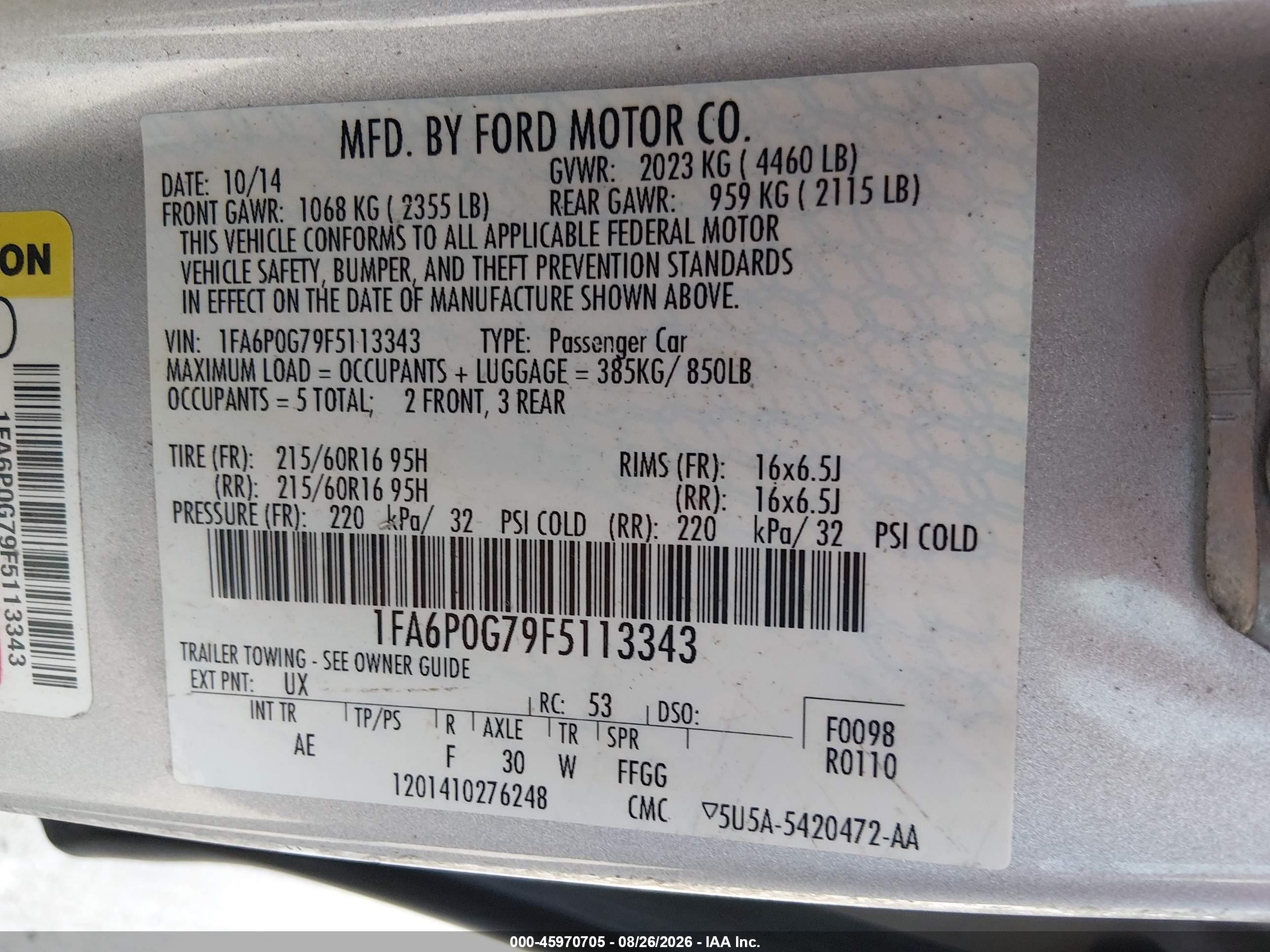 2015 Ford Fusion S Gray vin: 1FA6P0G79F5113343