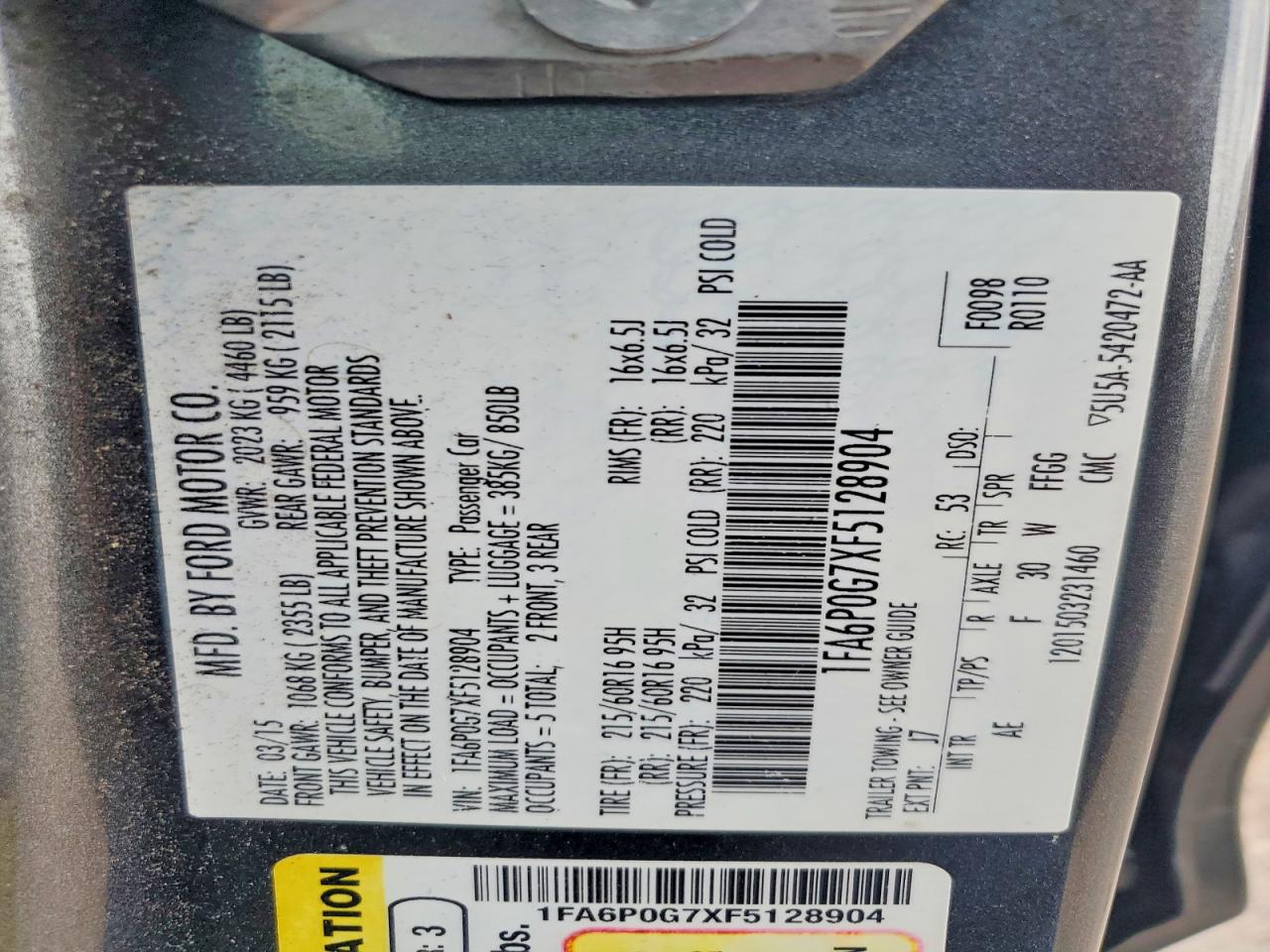 2015 Ford Fusion S Серый vin: 1FA6P0G7XF5128904