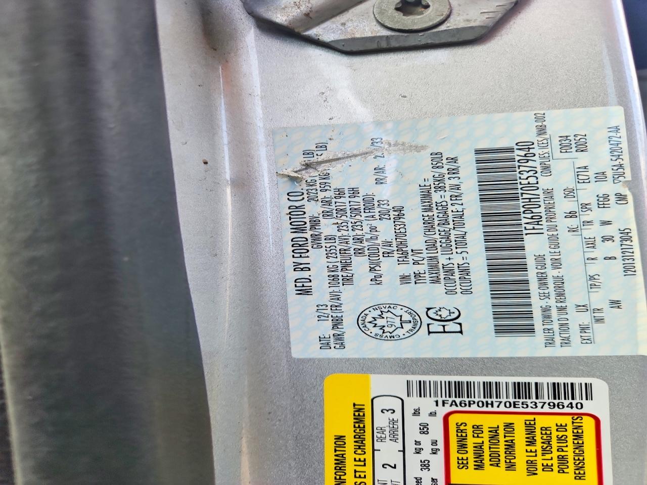 2014 Ford Fusion Se Silver vin: 1FA6P0H70E5379640