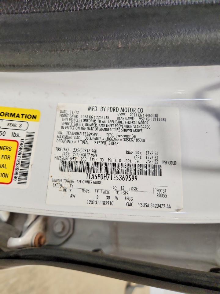 2014 Ford Fusion Se White vin: 1FA6P0H71E5369599