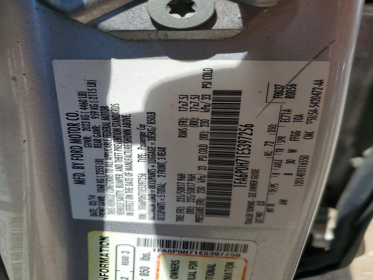 2014 Ford Fusion Se Silver vin: 1FA6P0H71E5397256