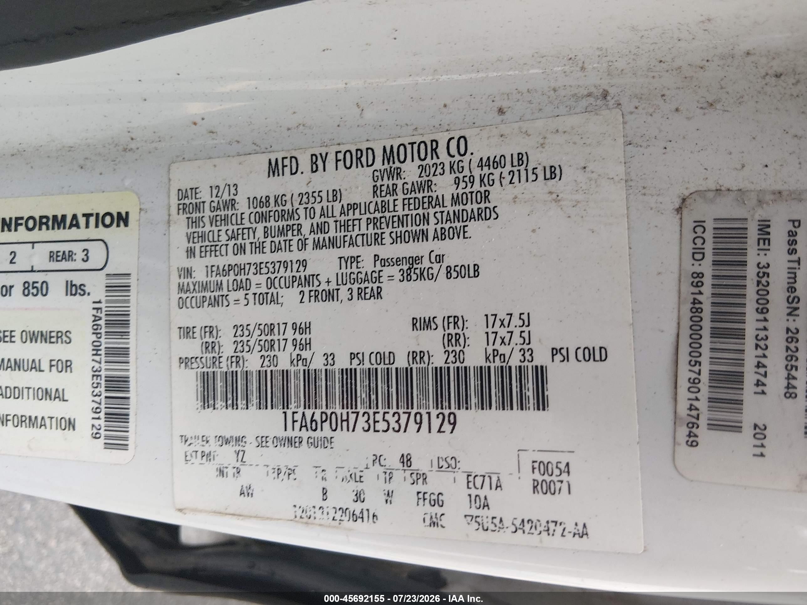 2014 Ford Fusion Se White vin: 1FA6P0H73E5379129